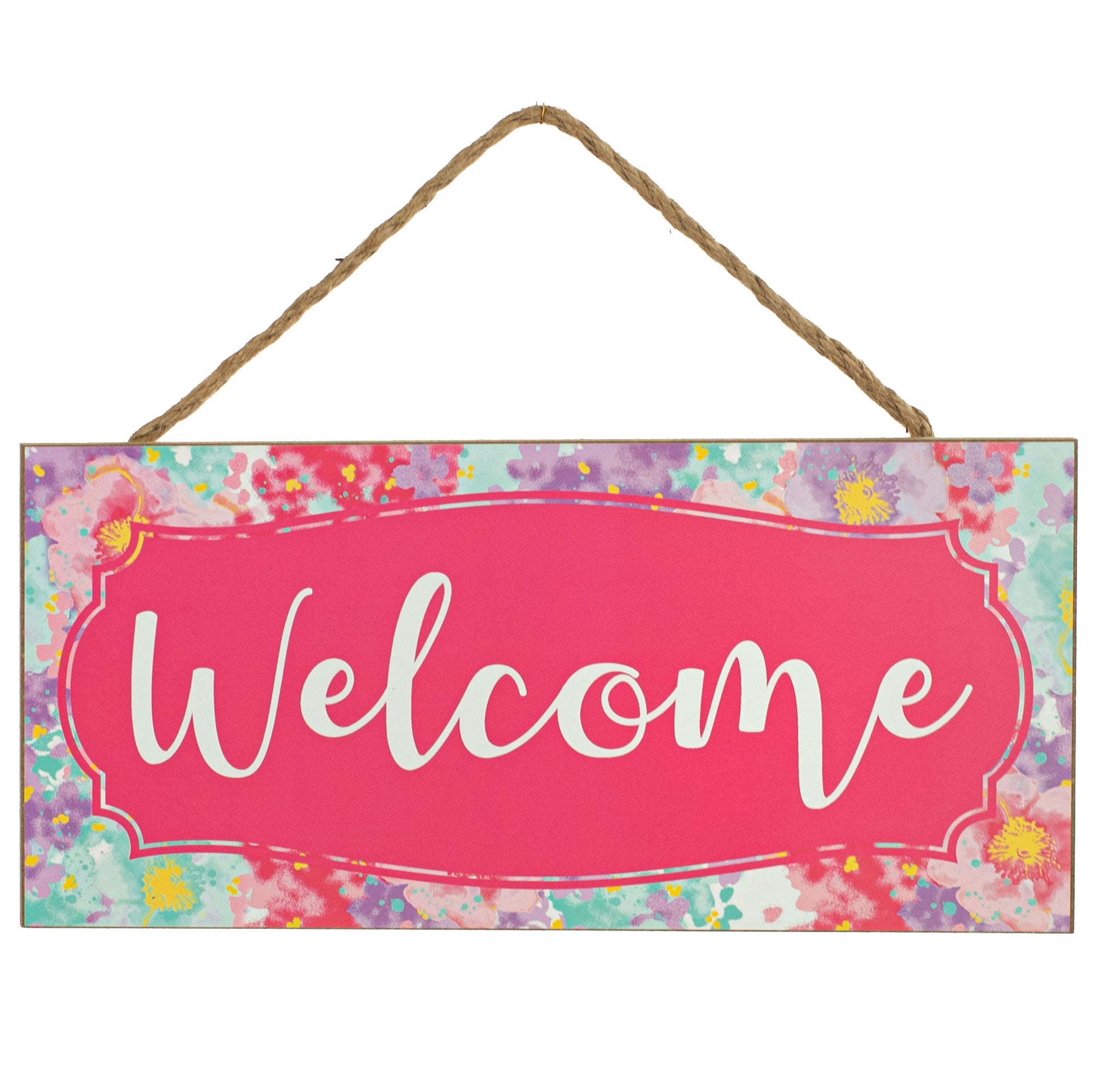 12" Wooden Sign: Pink Floral Welcome Item Number: AP872122