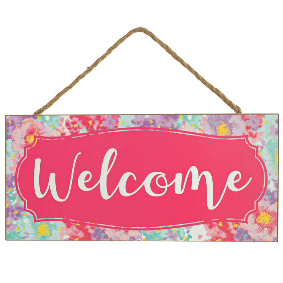 12" Wooden Sign: Pink Floral Welcome Item Number: AP872122