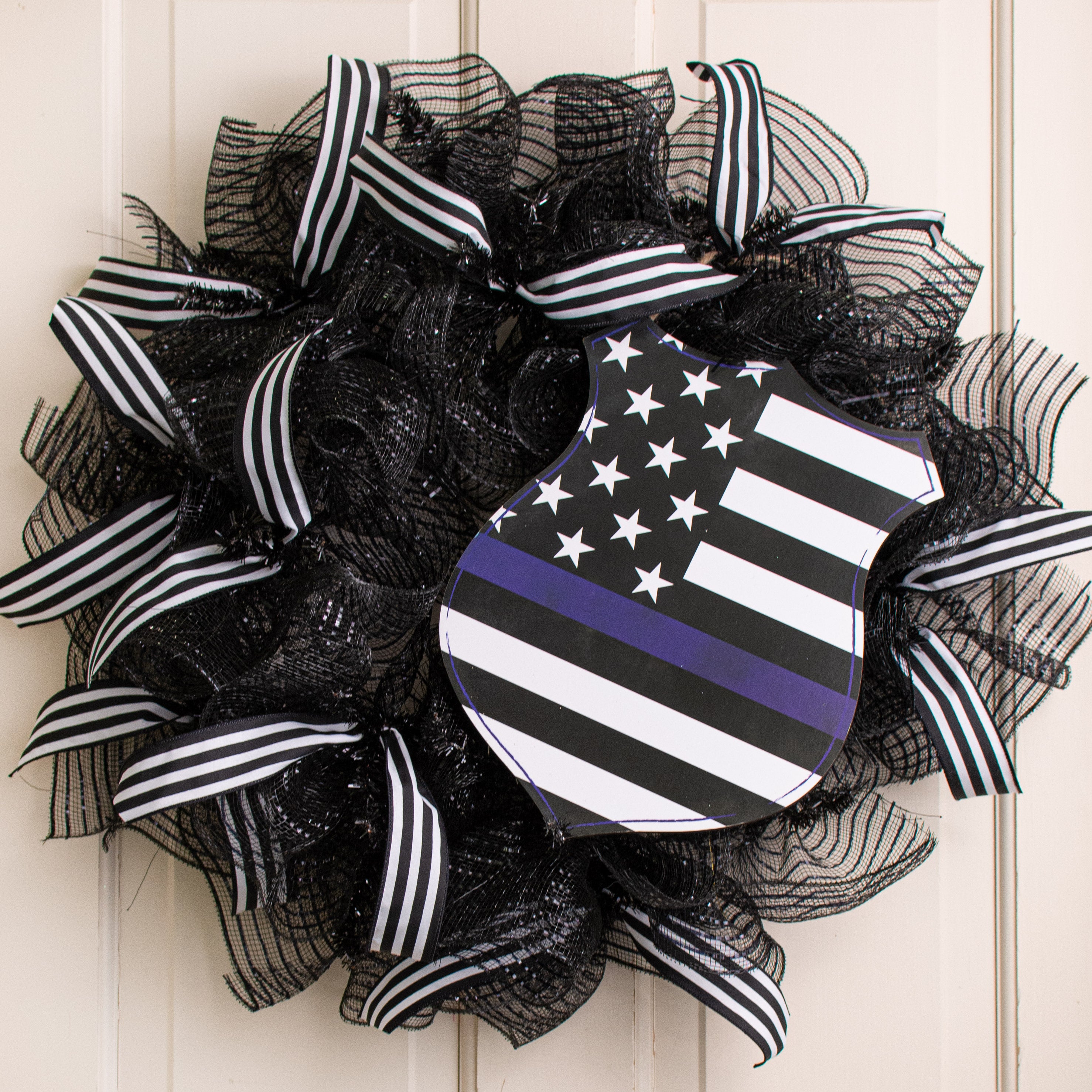 12" Wooden Sign: Police Support Flag Badge Lifestyle Photo