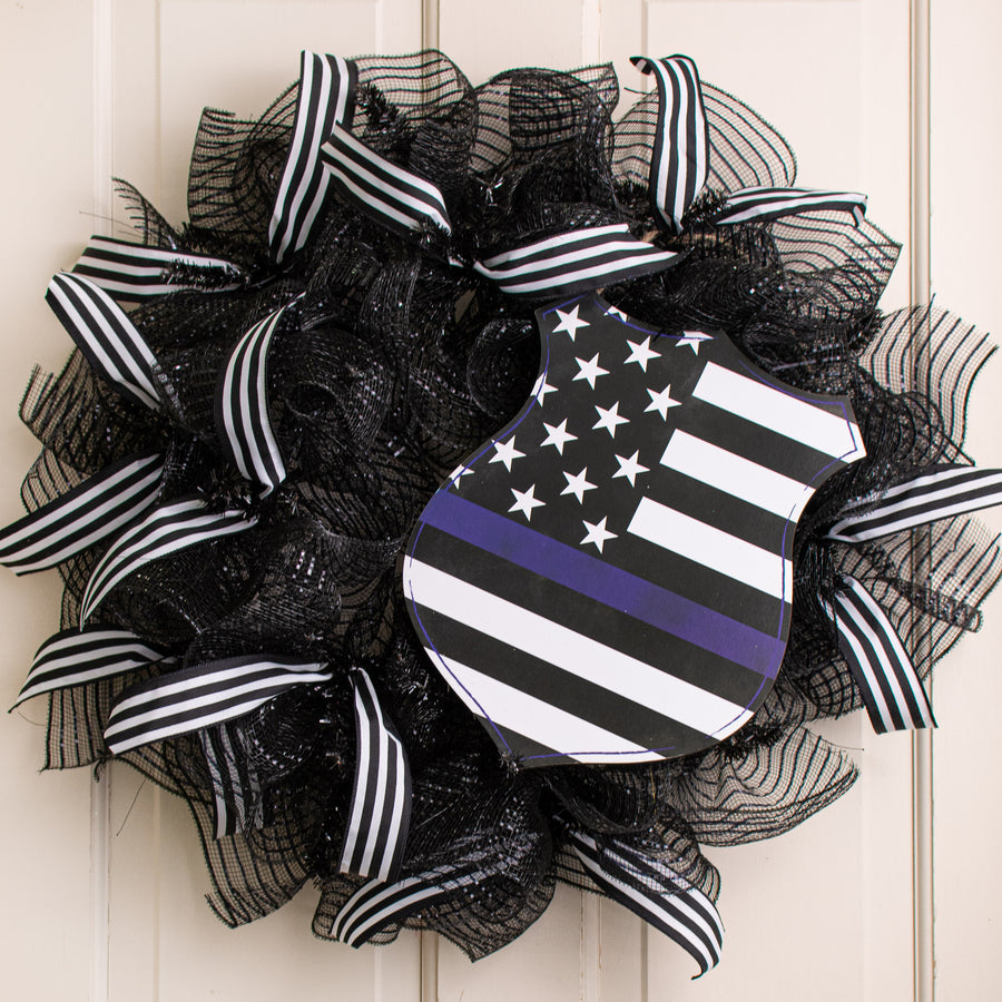 12" Wooden Sign: Police Support Flag Badge Lifestyle Photo