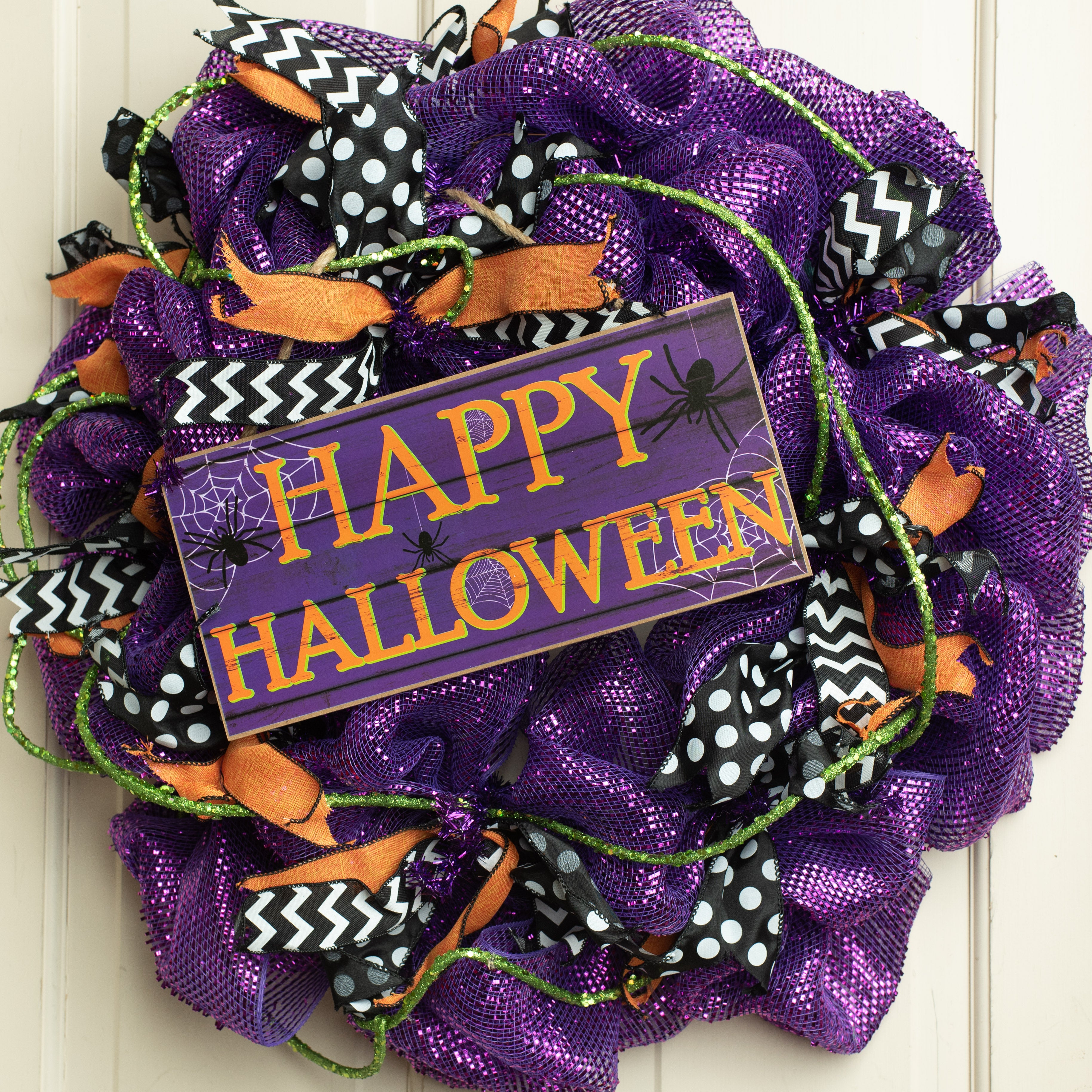 12" Wooden Sign: Purple Happy Halloween Lifestyle Photo