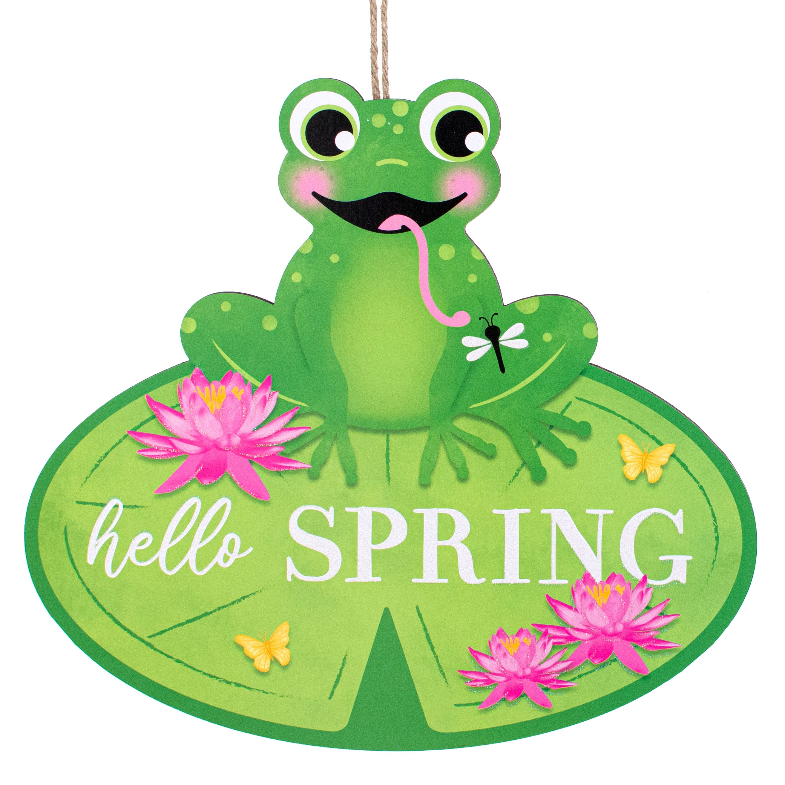 12" Wooden Sign: Spring Glitter Frog Item Number: AP8891