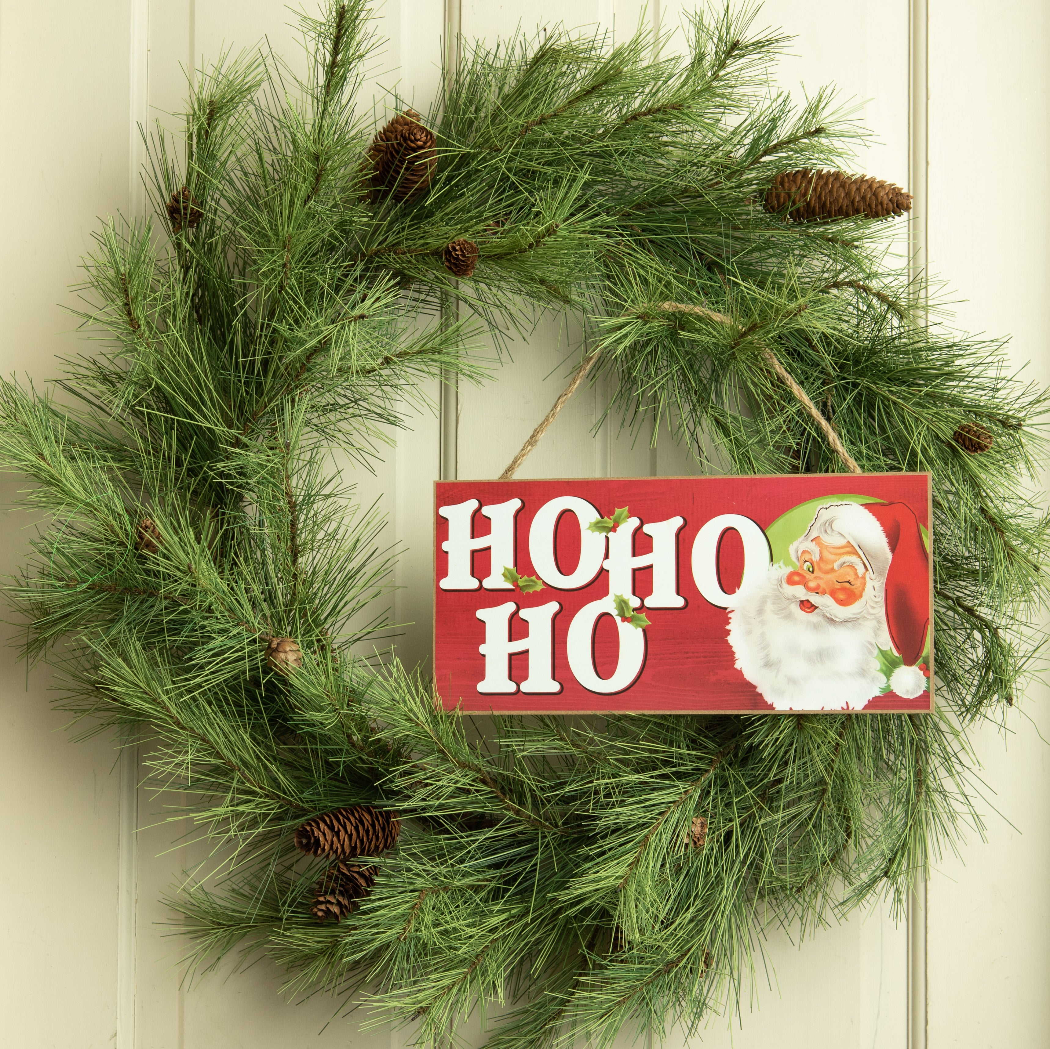 12" Wooden Sign: Vintage Santa Ho Ho Ho Lifestyle Photo
