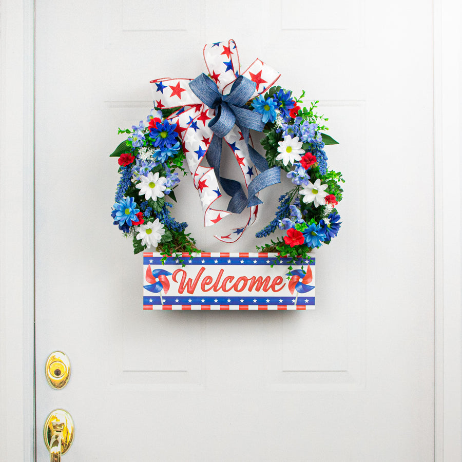 15" Wooden Sign: Welcome Americana Pinwheel Lifestyle Photo