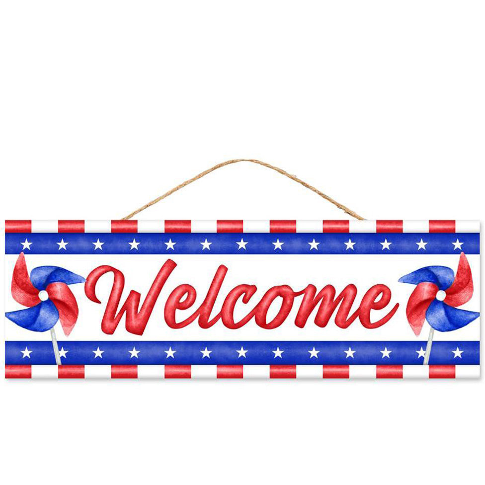 15" Wooden Sign: Welcome Americana Pinwheel Item Number: AP7282