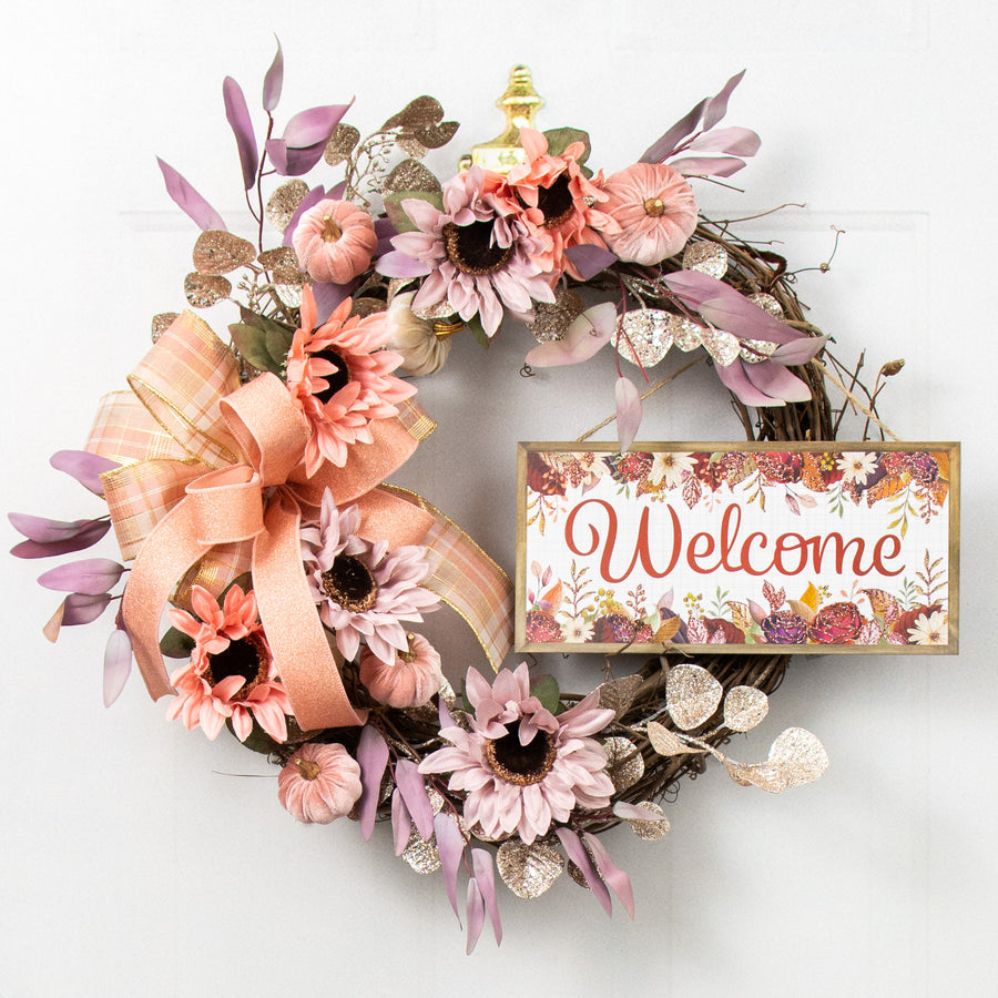 12" Wooden Sign: Welcome Fall Flowers Lifestyle Photo