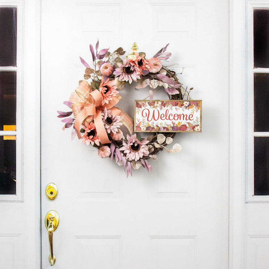 12" Wooden Sign: Welcome Fall Flowers detail photo 4