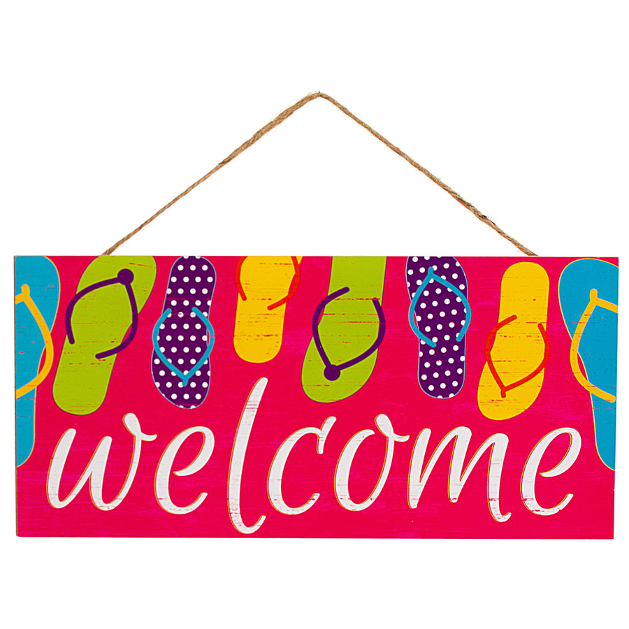 12" Wooden Sign: Welcome Flip Flops Fuchsia Item Number: AP874822