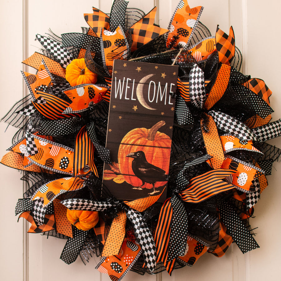 12" Wooden Sign: Welcome, Pumpkin, Crow Lifestyle Photo