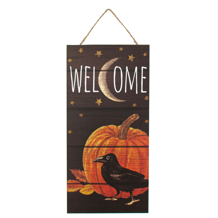 12" Wooden Sign: Welcome, Pumpkin, Crow Item Number: AP7212