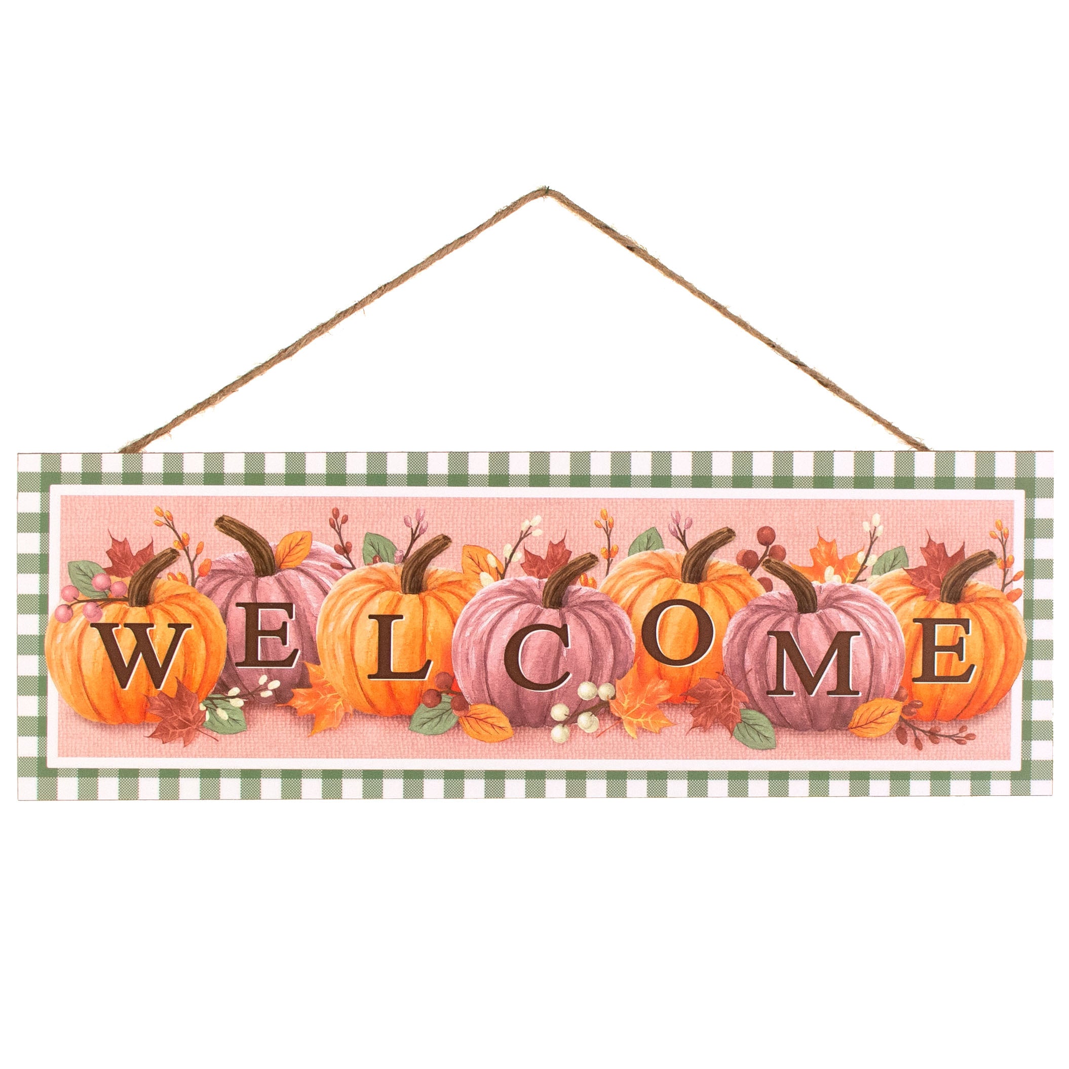 15" Wooden Sign: Welcome Pumpkins Sage Green Item Number: AP7230
