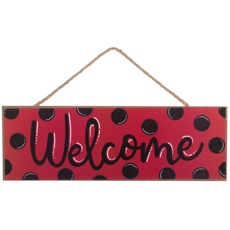15" Wooden Sign: Welcome Red, Black Dots Item Number: AP803124