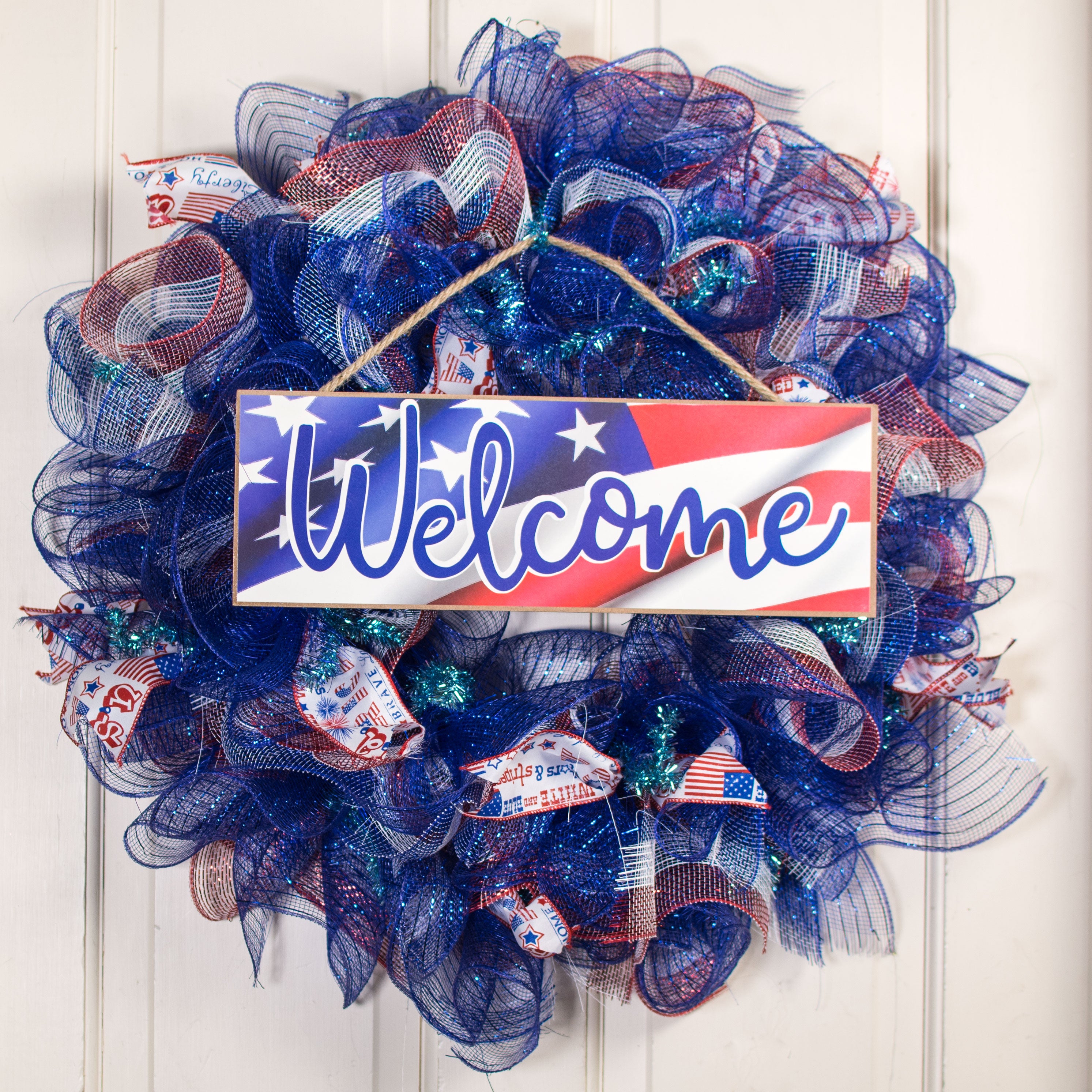 15" Wooden Sign: Welcome RWB Flag Lifestyle Photo