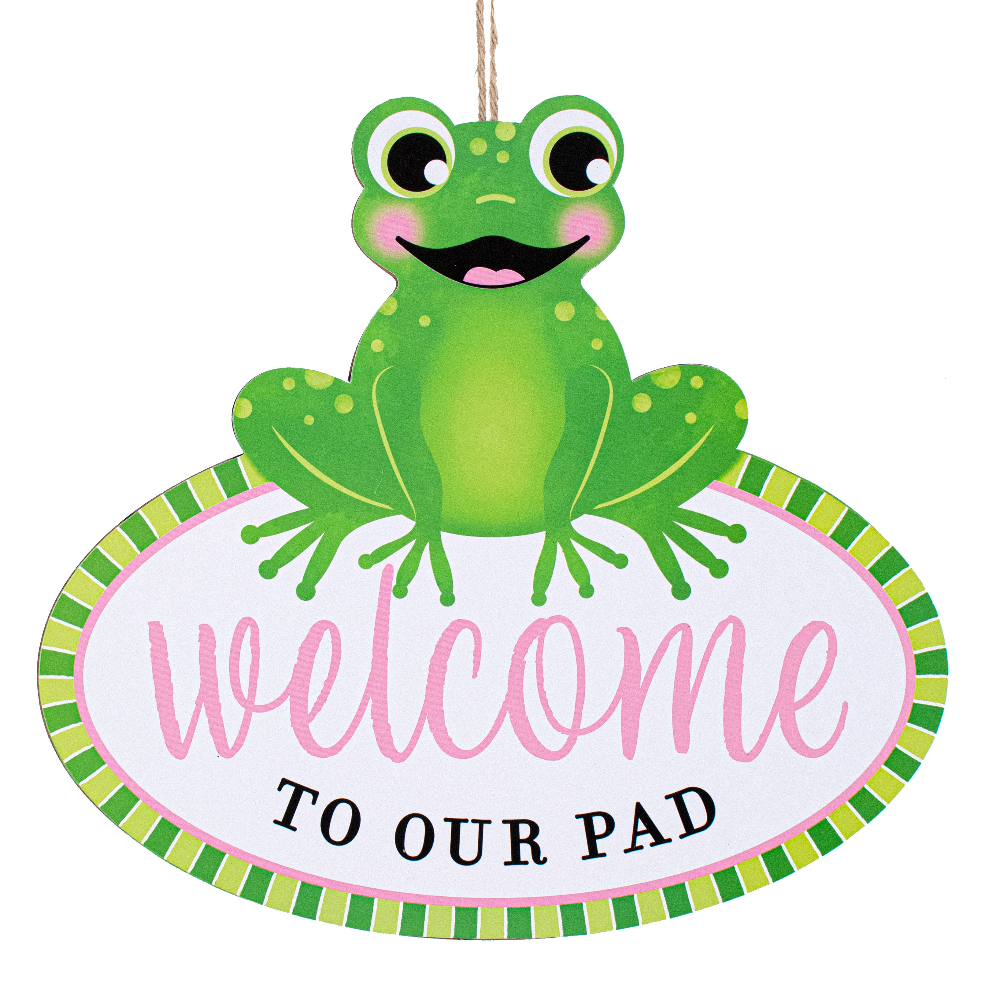 12" Wooden Sign: Welcome To Our Pad Frog Item Number: AP7106