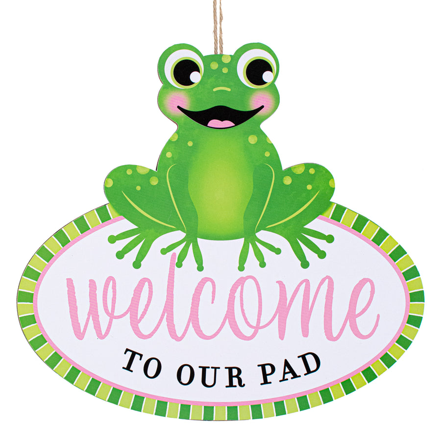 12" Wooden Sign: Welcome To Our Pad Frog Item Number: AP7106