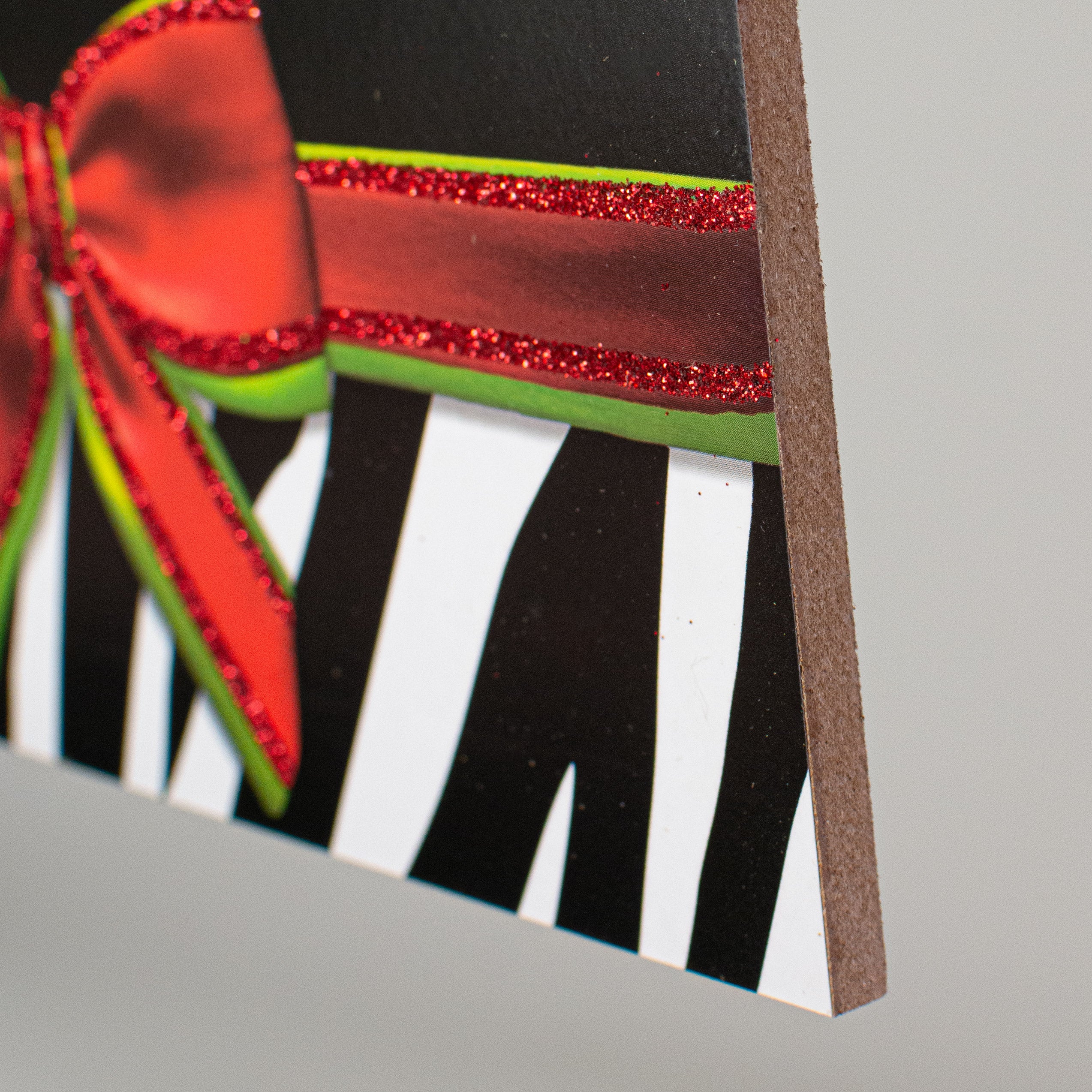 12" Wooden Sign: Zebra Stripes Merry Christmas detail photo 3