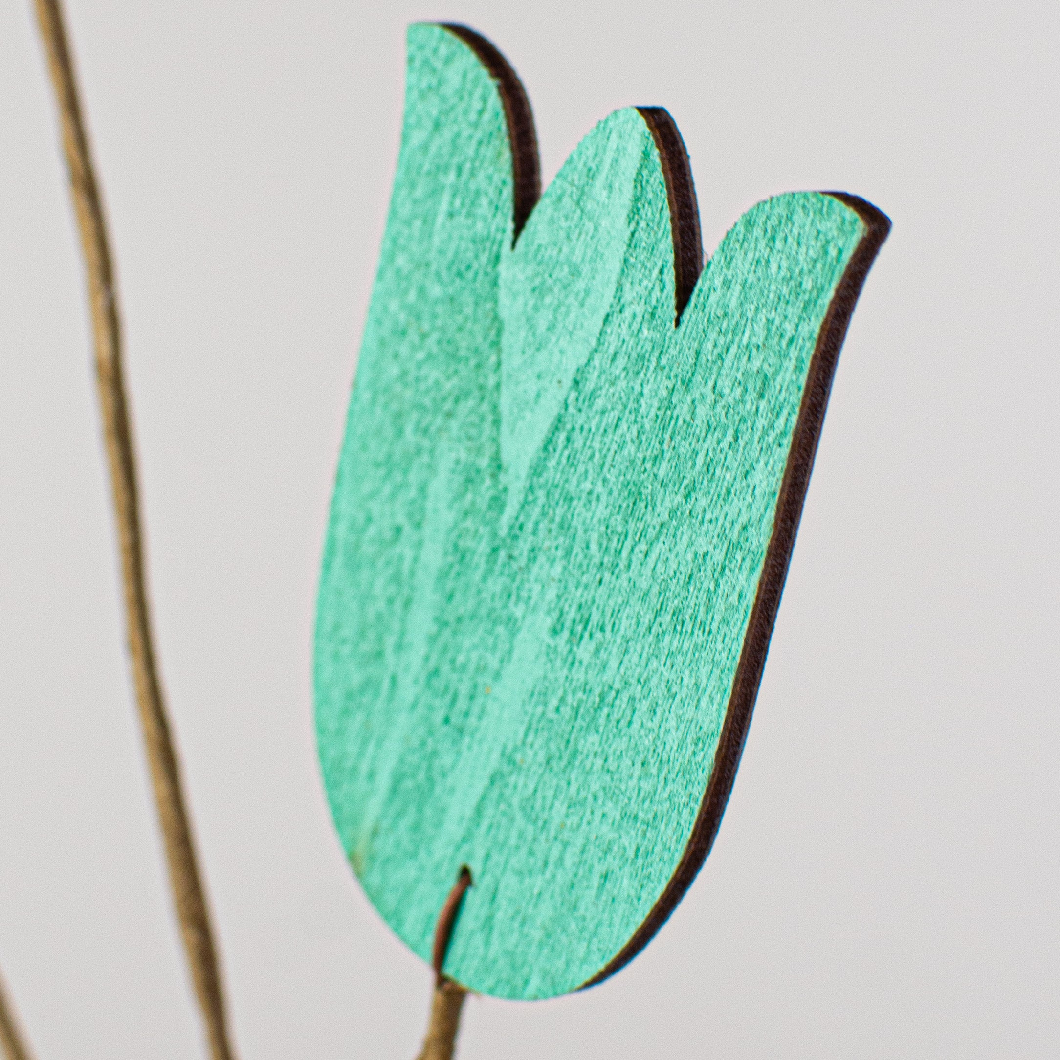 14" Wooden Tulip Pick: Teal Blue Lifestyle Photo