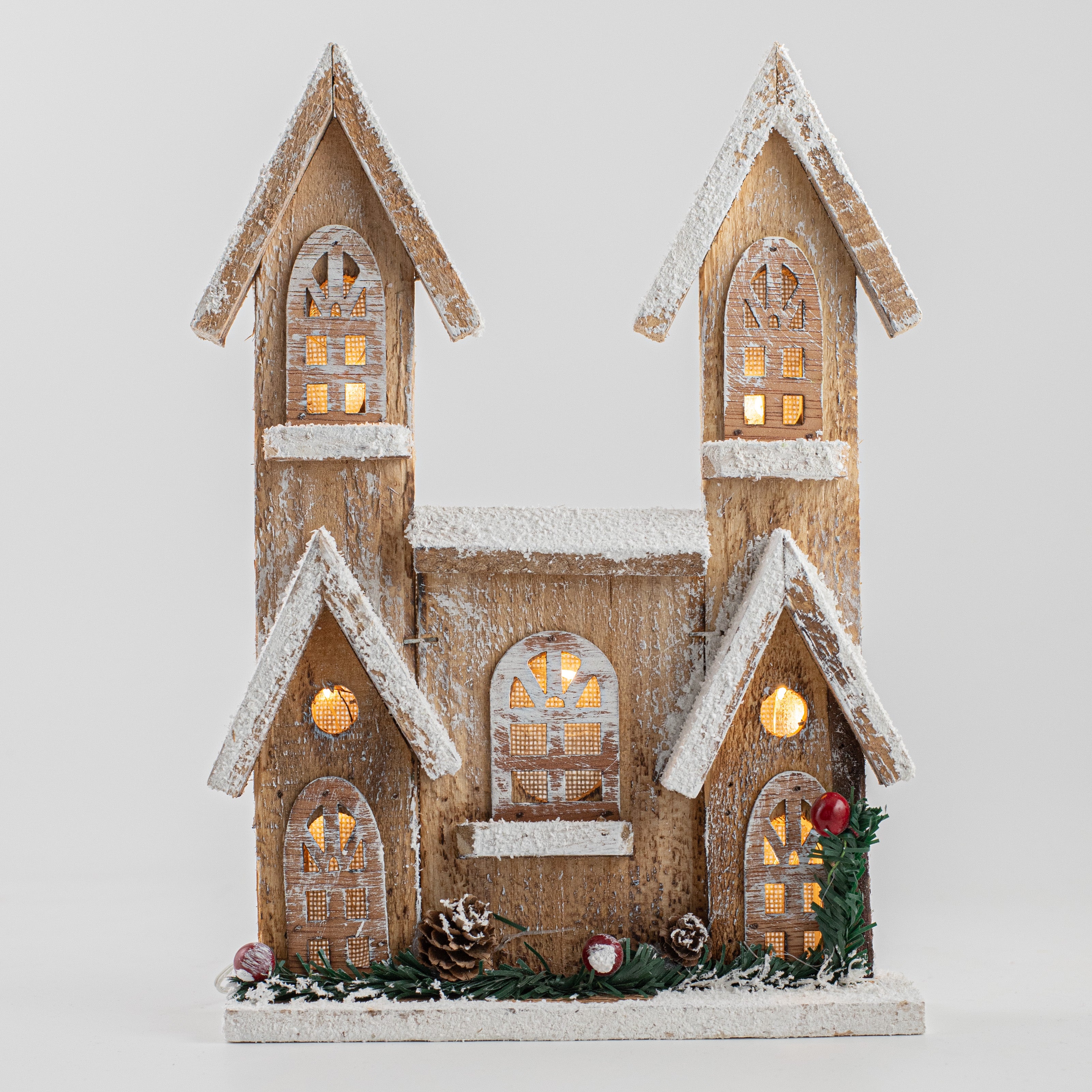 12" Wooden Winter House: Natural detail photo 4