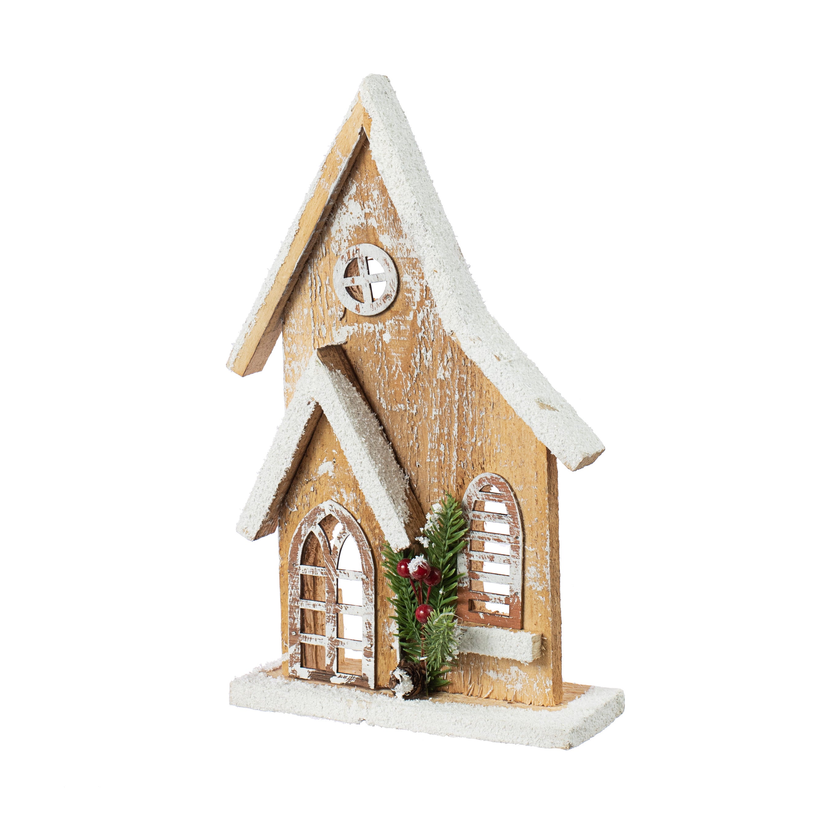 11" Wooden Winter House Decoration: Natural Item Number: 84043BN