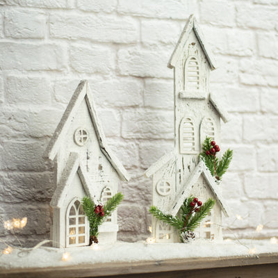 11" Wooden Winter House Decoration: White Lifestyle Photo