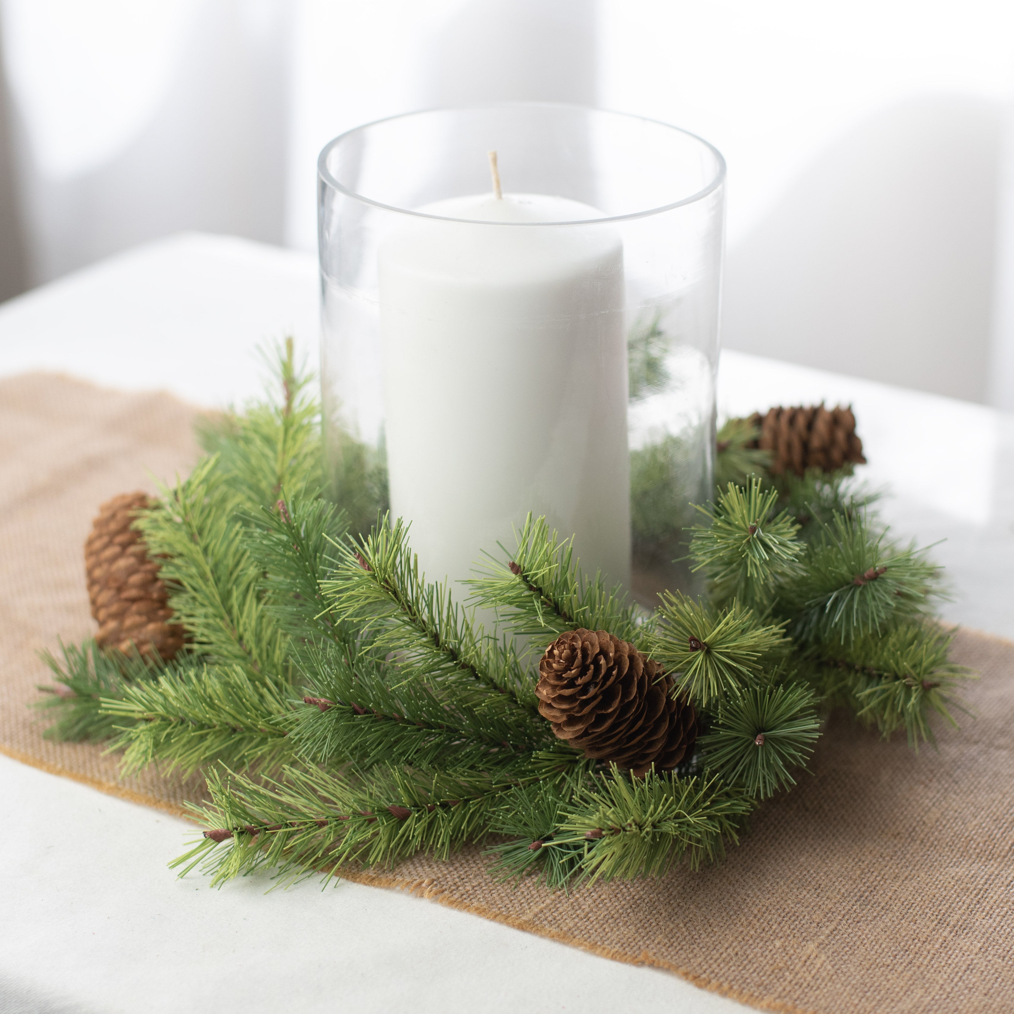 14" Woodsy Pine Candle Ring With Pinecones Lifestyle Photo