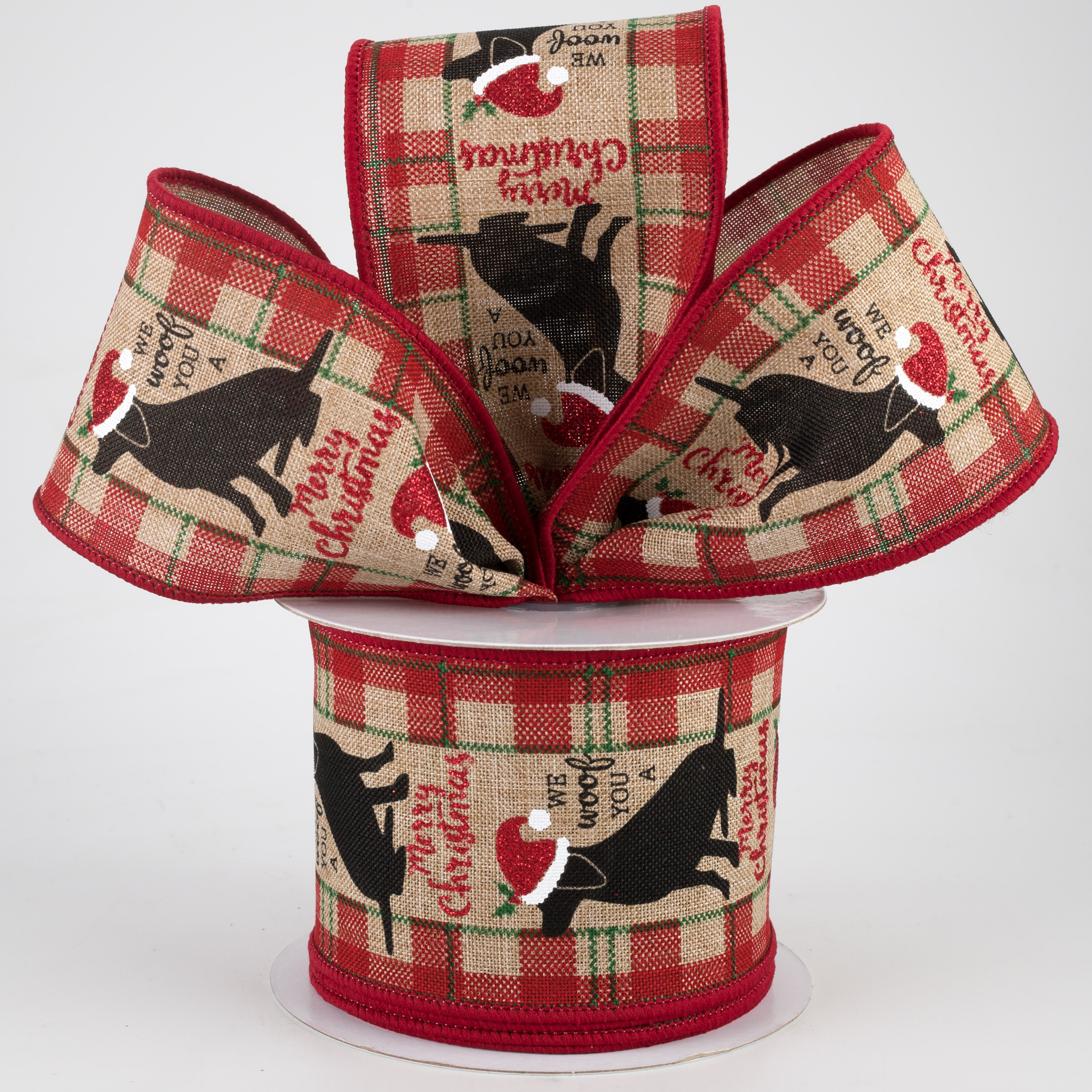 2.5" Woof You Merry Christmas Ribbon: Light Beige (10 Yards) Lifestyle Photo