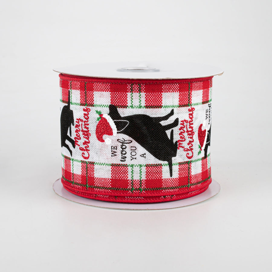 2.5" Woof You Merry Christmas Ribbon: White (10 Yards)