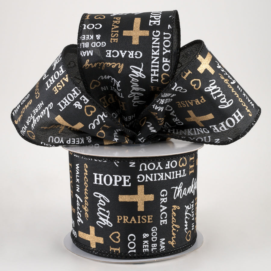 2.5" Words of Comfort Cross Ribbon: Black (10 Yards) Lifestyle Photo