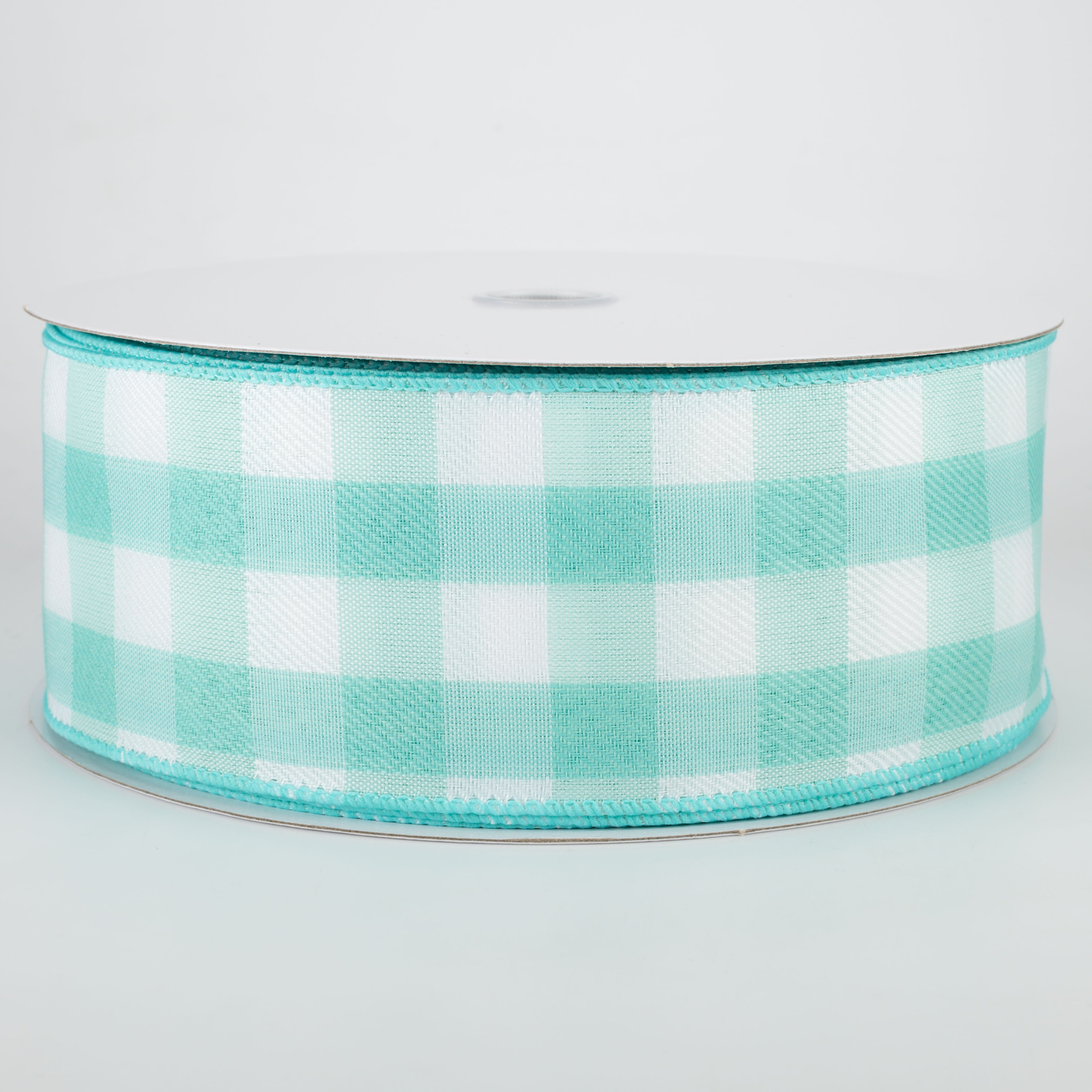 2.5" Woven Buffalo Plaid Ribbon: Aqua & White (50 Yards) Item Number: 841-40-040