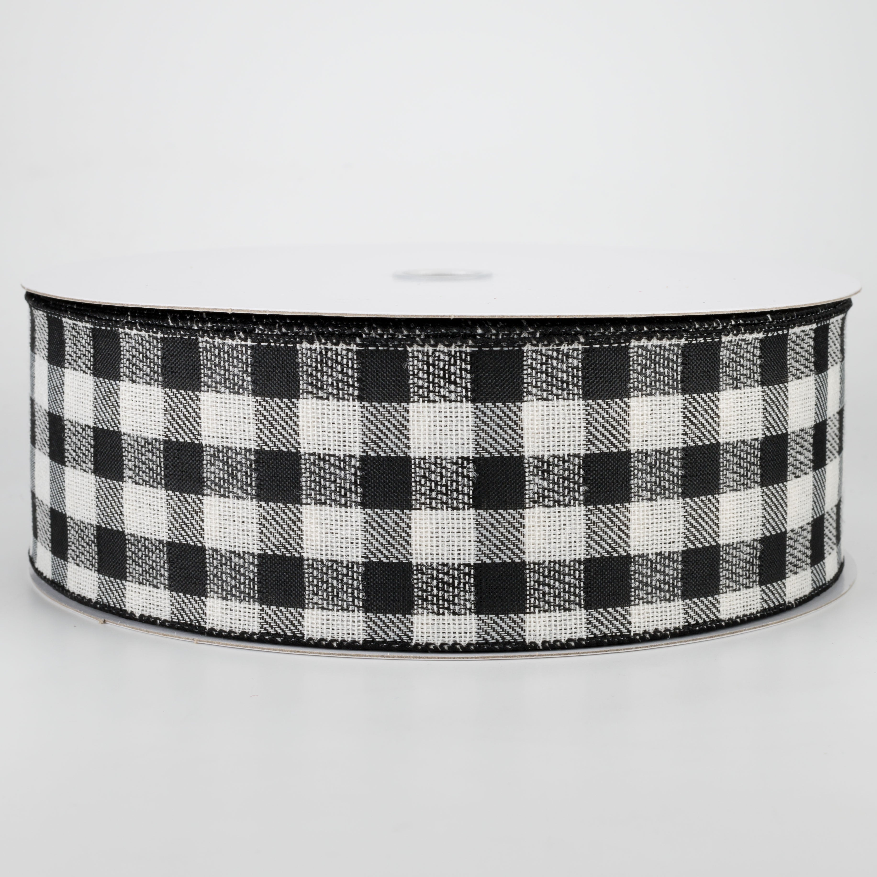 2.5" Woven Buffalo Plaid Ribbon: Black & Cream (50 Yards) Item Number: 841-40-019