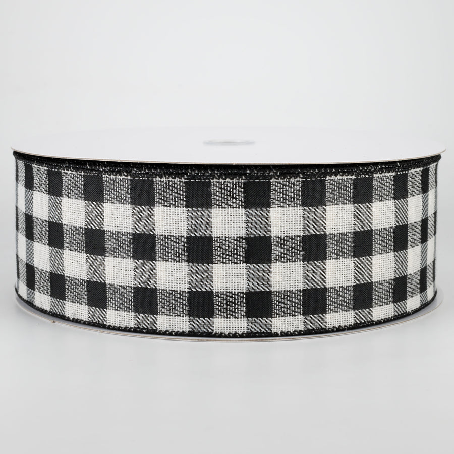 2.5" Woven Buffalo Plaid Ribbon: Black & Cream (50 Yards) Item Number: 841-40-019