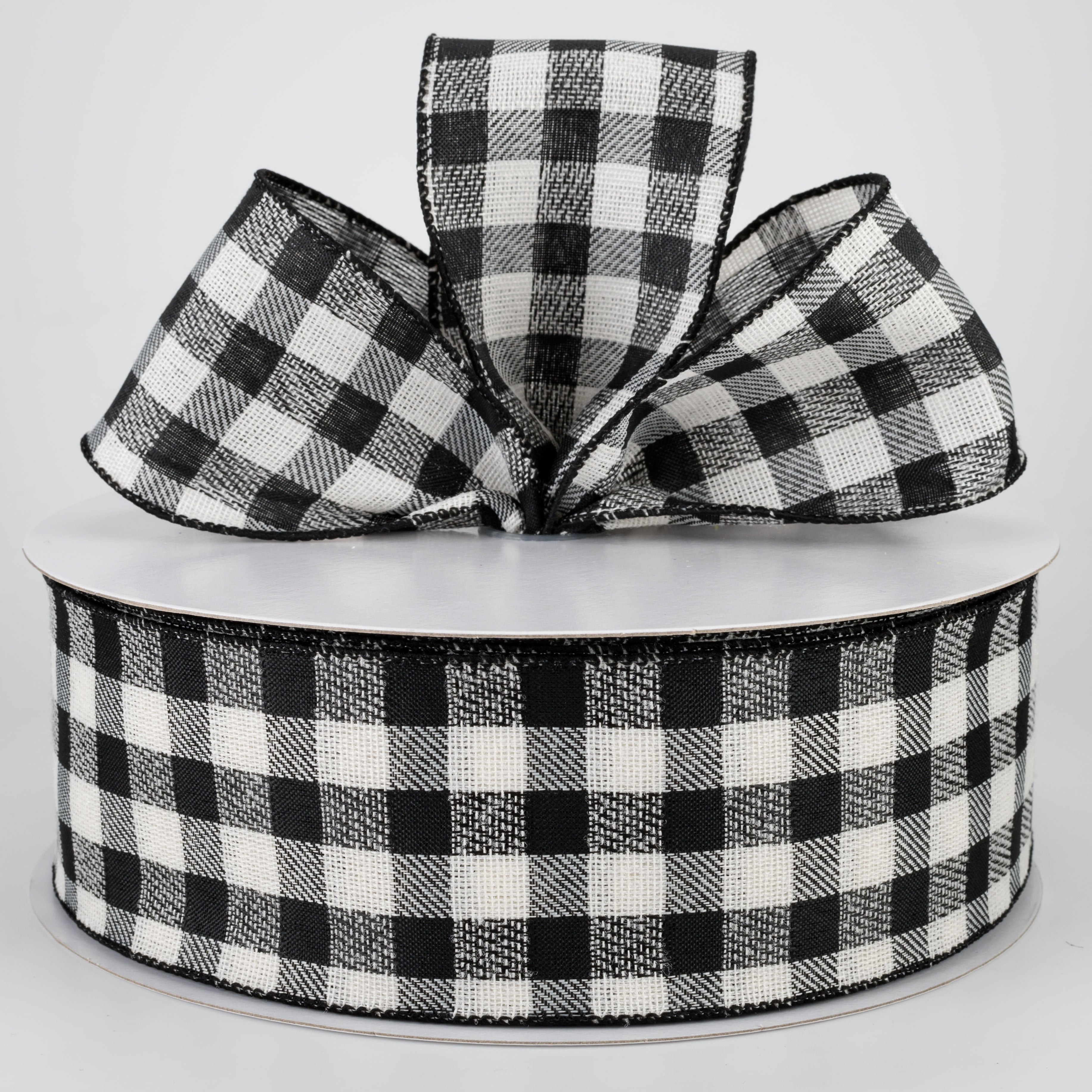 2.5" Woven Buffalo Plaid Ribbon: Black & Cream (50 Yards) Lifestyle Photo