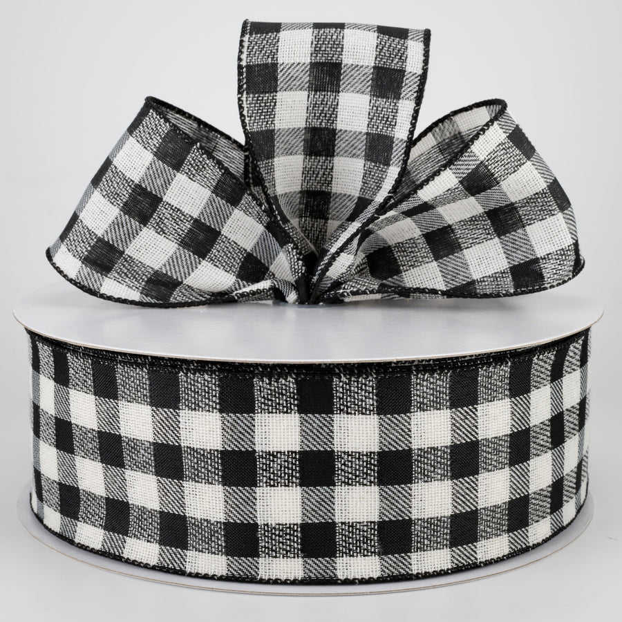 2.5" Woven Buffalo Plaid Ribbon: Black & Cream (50 Yards) Lifestyle Photo