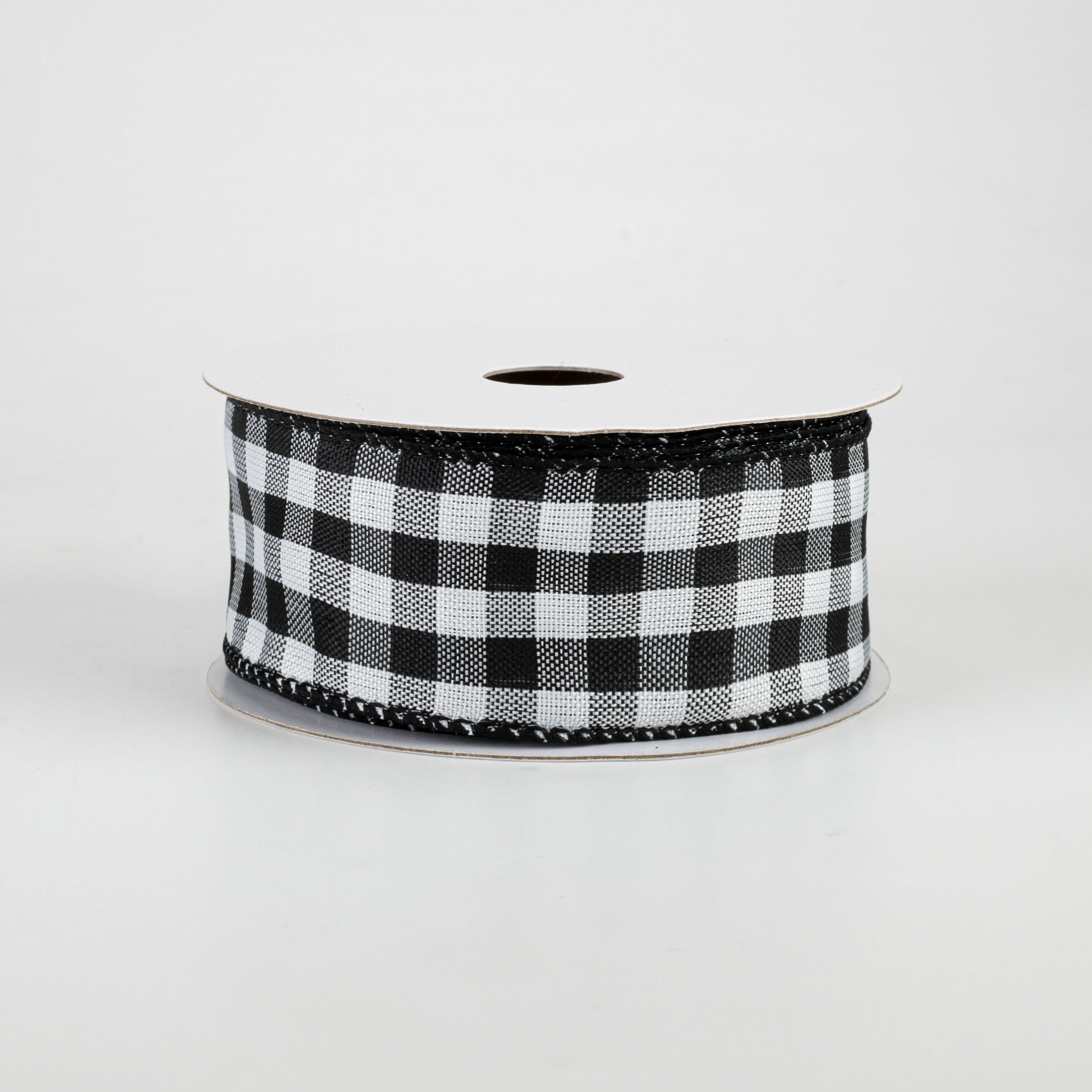 1.5" Woven Buffalo Plaid Ribbon: Black & White (10 Yards)