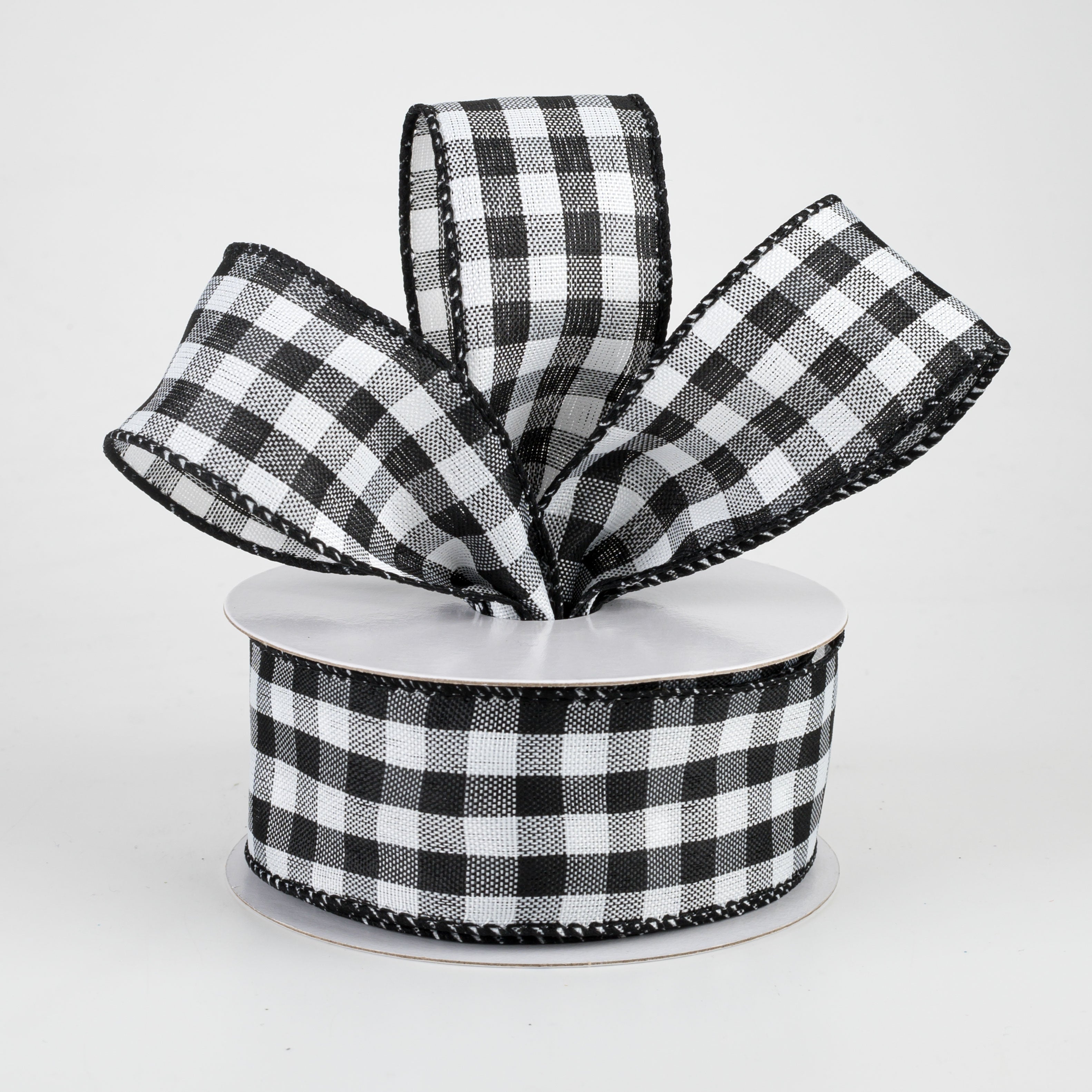 1.5" Woven Buffalo Plaid Ribbon: Black & White (10 Yards) Lifestyle Photo