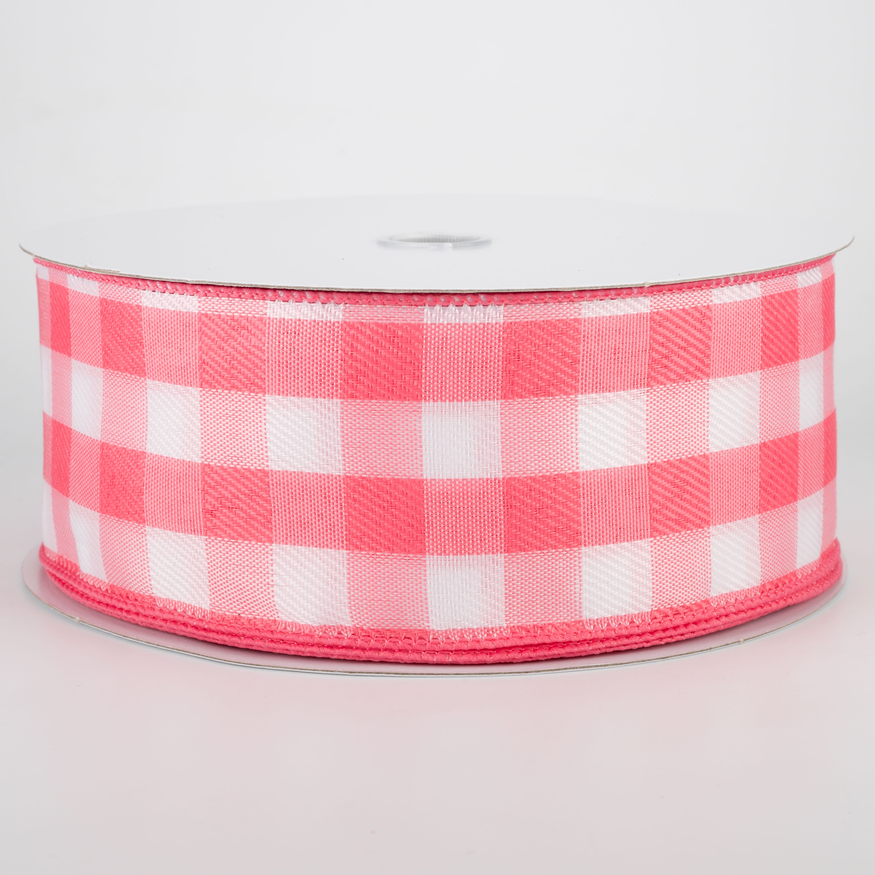 2.5" Woven Buffalo Plaid Ribbon: Coral & White (50 Yards) Item Number: 841-40-041