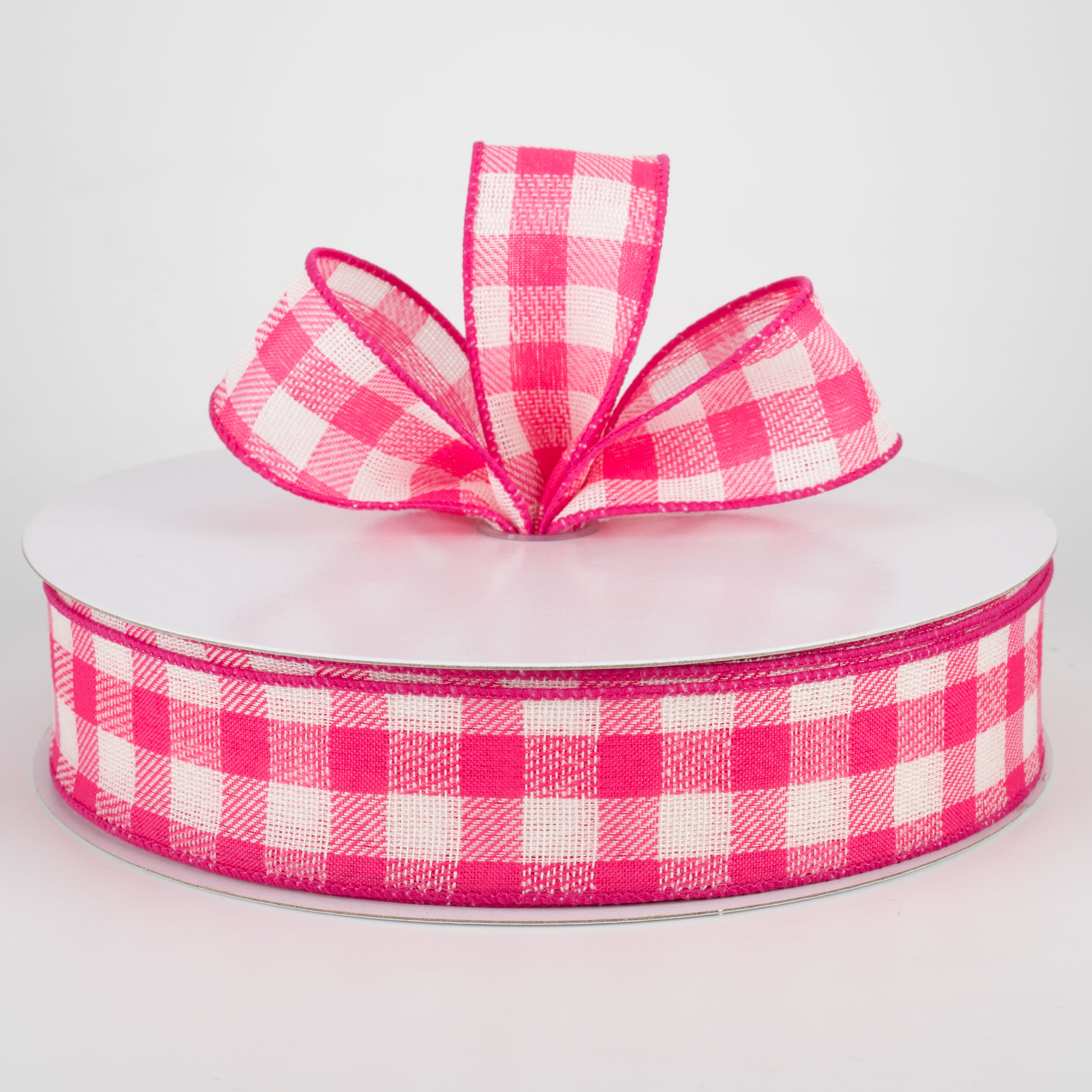1.5" Woven Buffalo Plaid Ribbon: Fuchsia & Cream (50 Yards) Lifestyle Photo