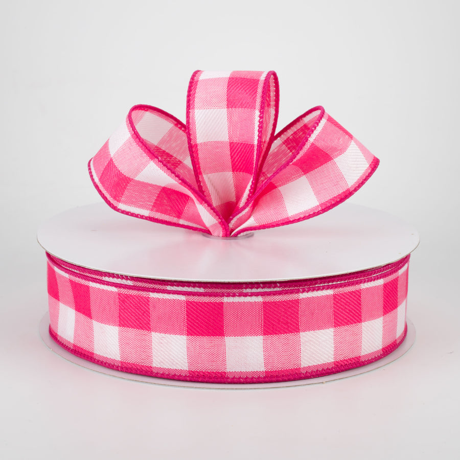 1.5" Woven Buffalo Plaid Ribbon: Fuchsia & White (50 Yards) Lifestyle Photo