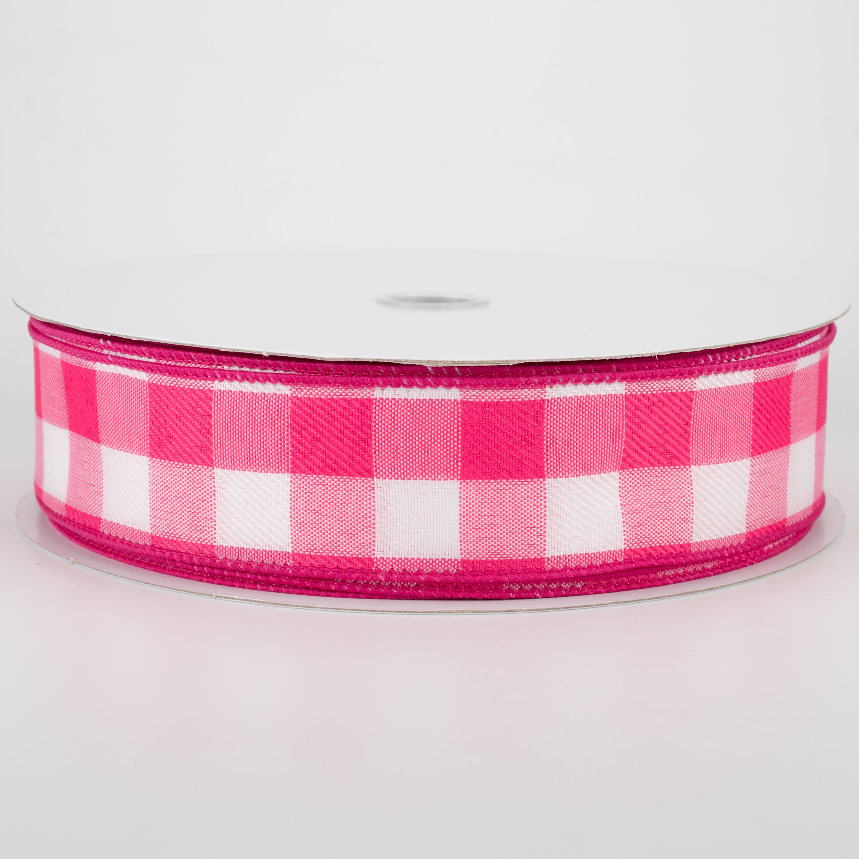 1.5" Woven Buffalo Plaid Ribbon: Fuchsia & White (50 Yards) Item Number: 841-09-039