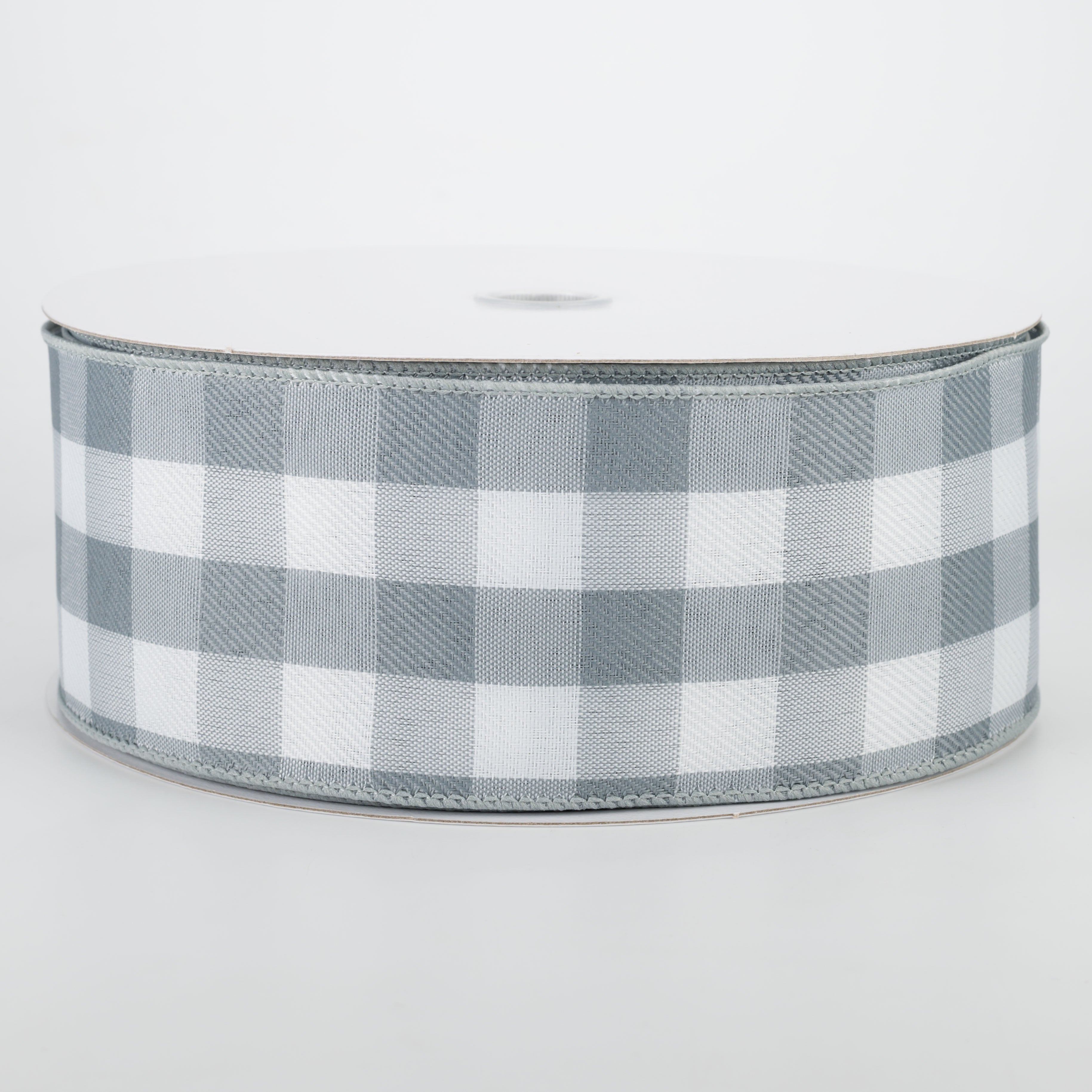 2.5" Woven Buffalo Plaid Ribbon: Grey & White (50 Yards) Item Number: 841-40-043
