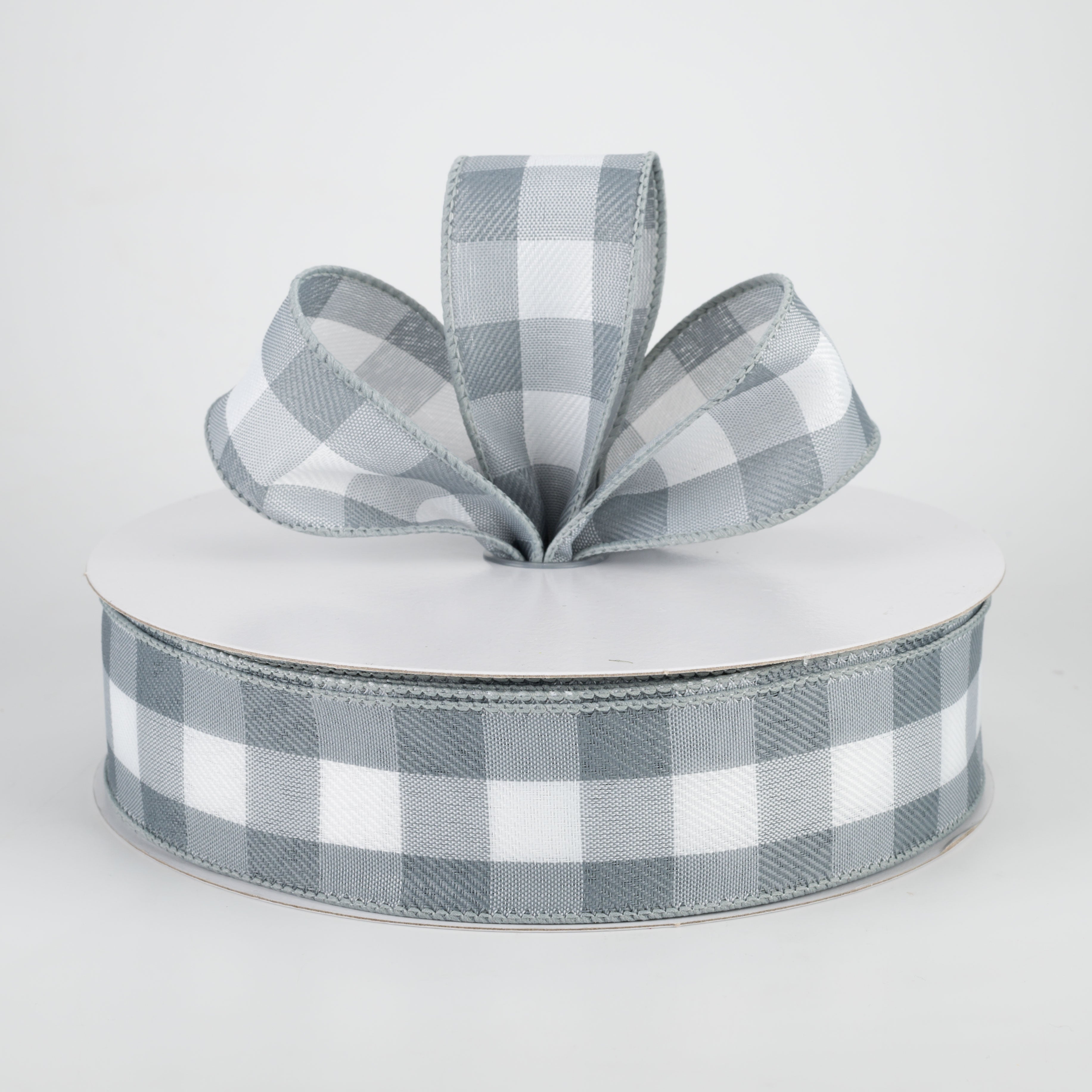 1.5" Woven Buffalo Plaid Ribbon: Grey & White (50 Yards) Lifestyle Photo