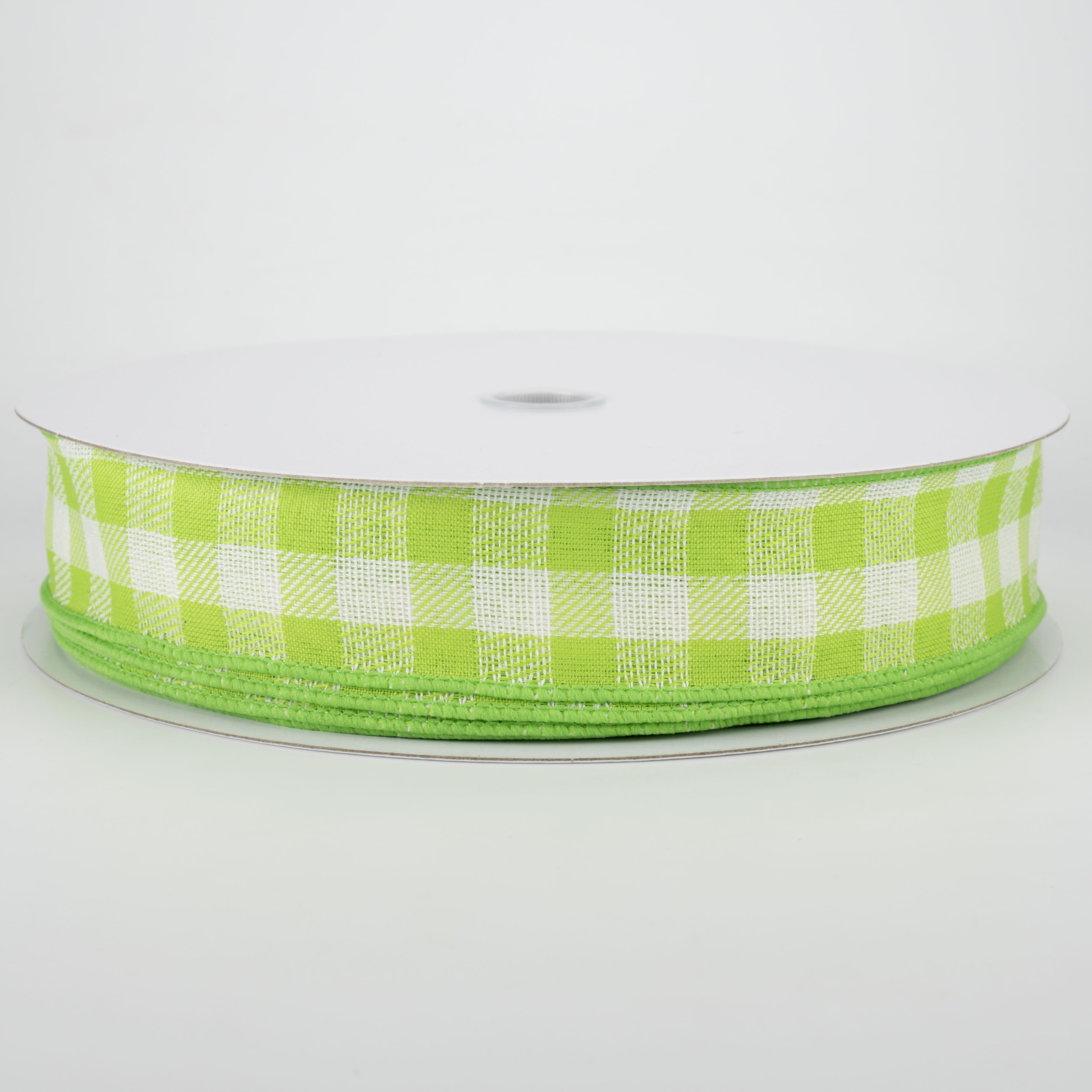 1.5" Woven Buffalo Plaid Ribbon: Lime & Cream (50 Yards) Item Number: 841-09-018