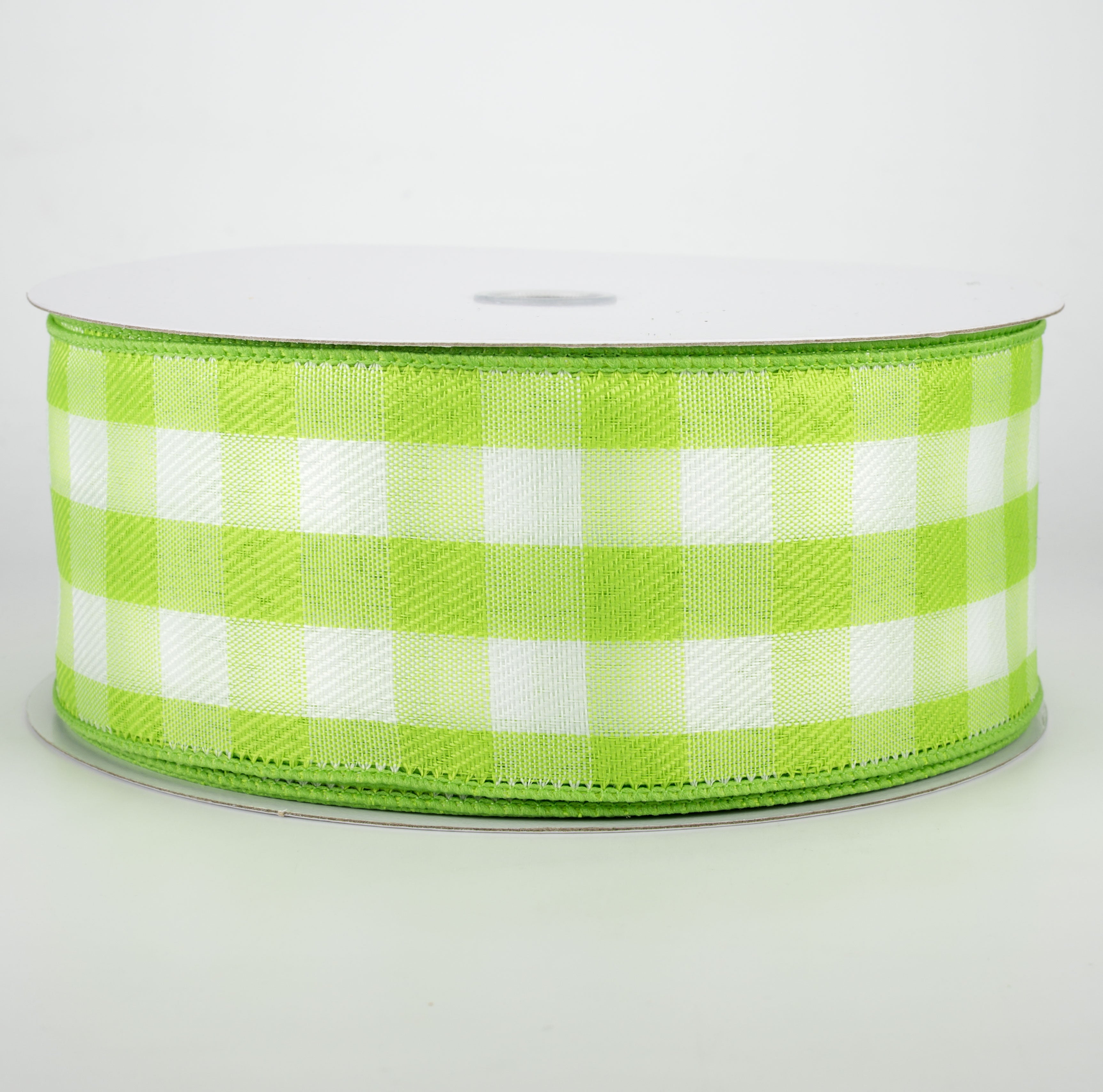 2.5" Woven Buffalo Plaid Ribbon: Lime & White (50 Yards) Item Number: 841-40-037