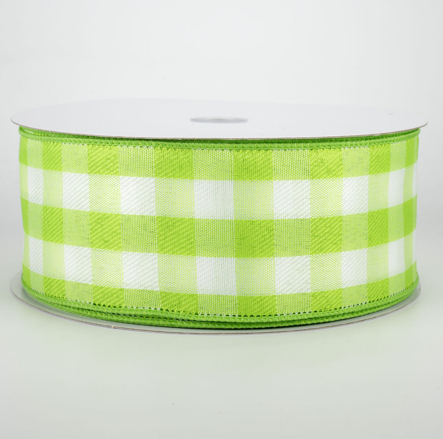 2.5" Woven Buffalo Plaid Ribbon: Lime & White (50 Yards) Item Number: 841-40-037