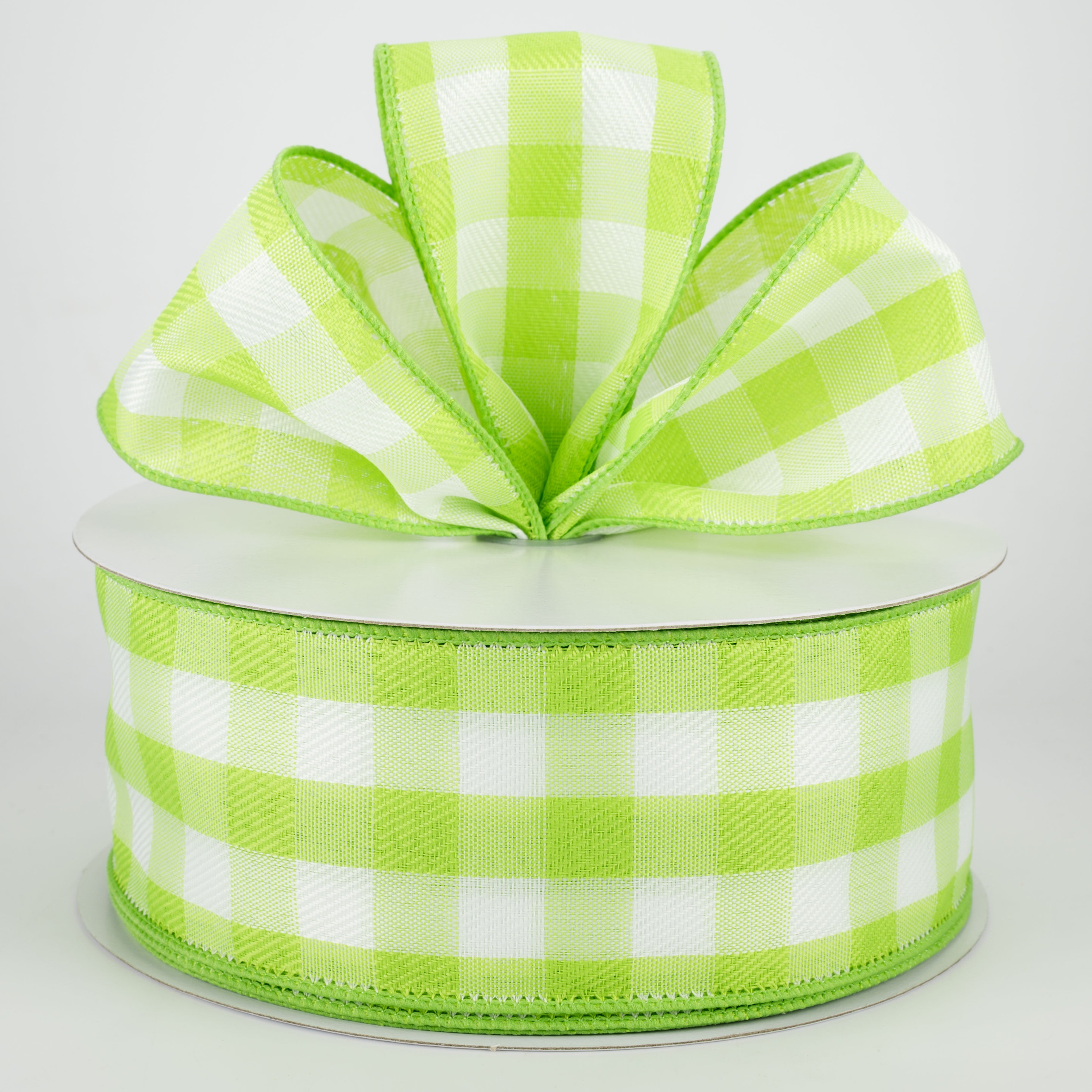2.5" Woven Buffalo Plaid Ribbon: Lime & White (50 Yards) Lifestyle Photo