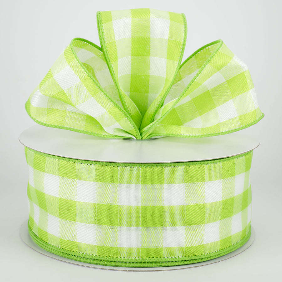 2.5" Woven Buffalo Plaid Ribbon: Lime & White (50 Yards) Lifestyle Photo