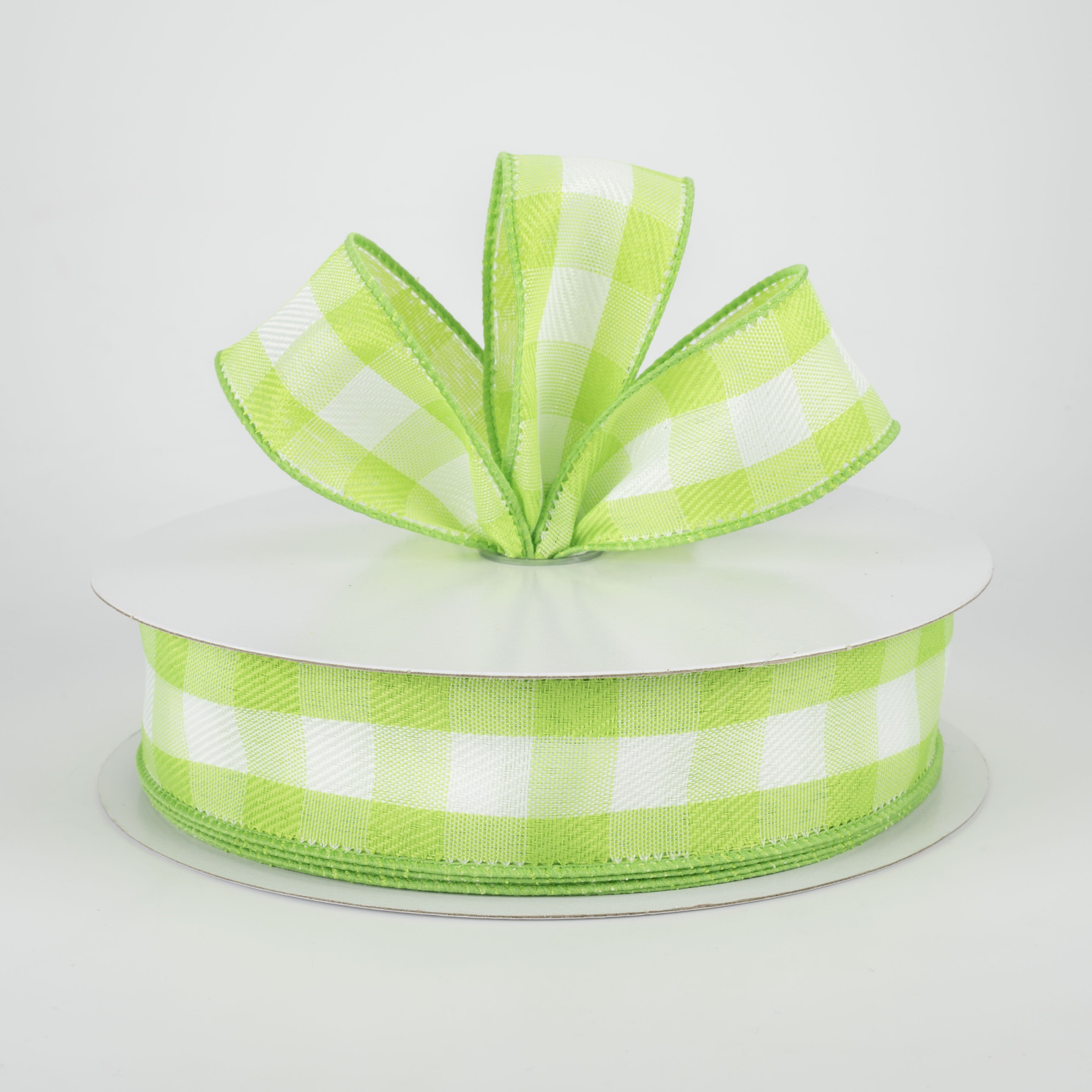 1.5" Woven Buffalo Plaid Ribbon: Lime & White (50 Yards) Lifestyle Photo