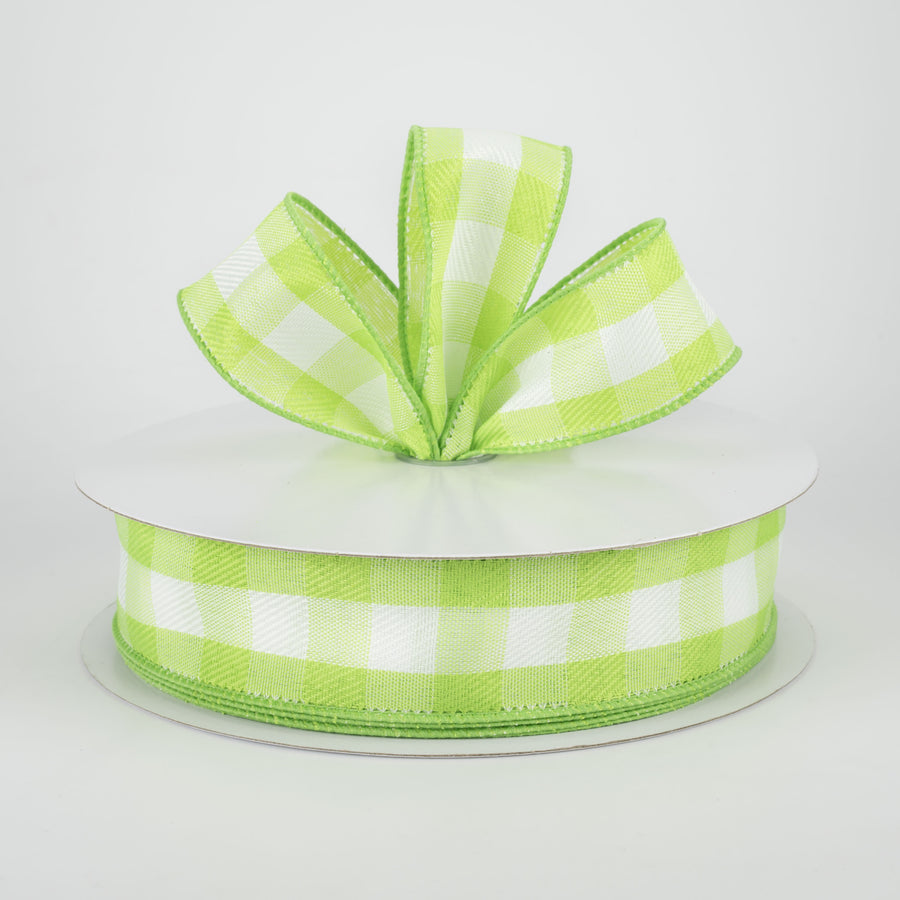 1.5" Woven Buffalo Plaid Ribbon: Lime & White (50 Yards) Lifestyle Photo