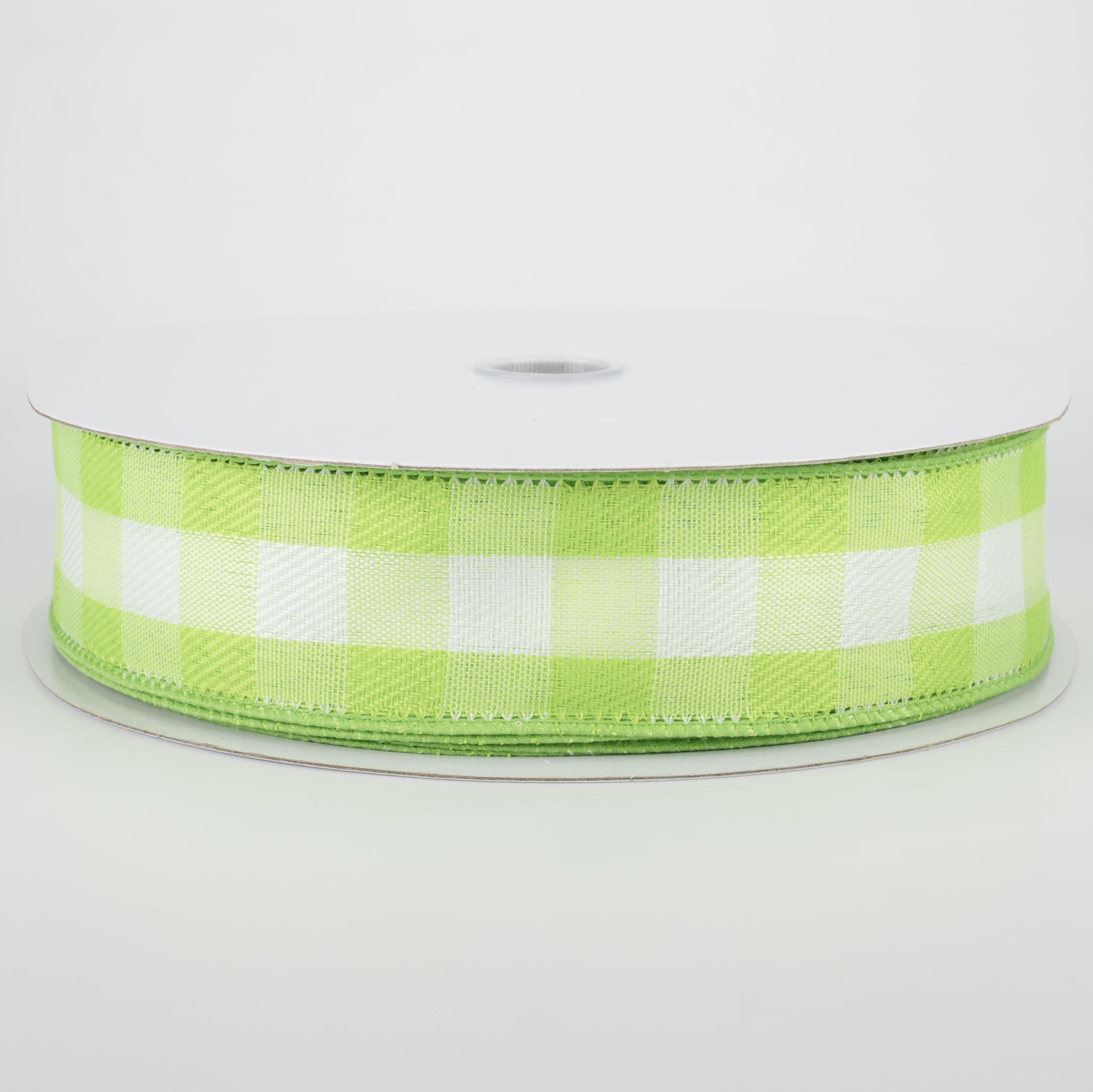 1.5" Woven Buffalo Plaid Ribbon: Lime & White (50 Yards) Item Number: 841-09-037