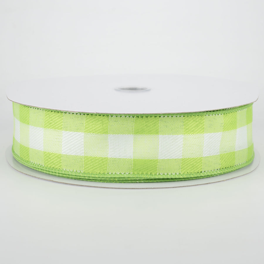 1.5" Woven Buffalo Plaid Ribbon: Lime & White (50 Yards) Item Number: 841-09-037